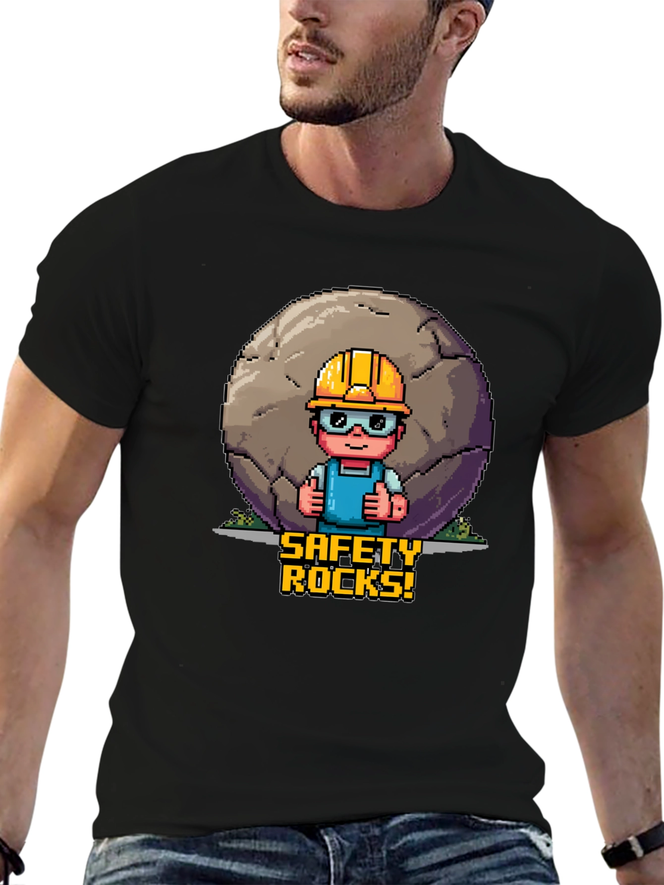 Safety Rocks T-Shirt - Pixel Art Graphic Tee