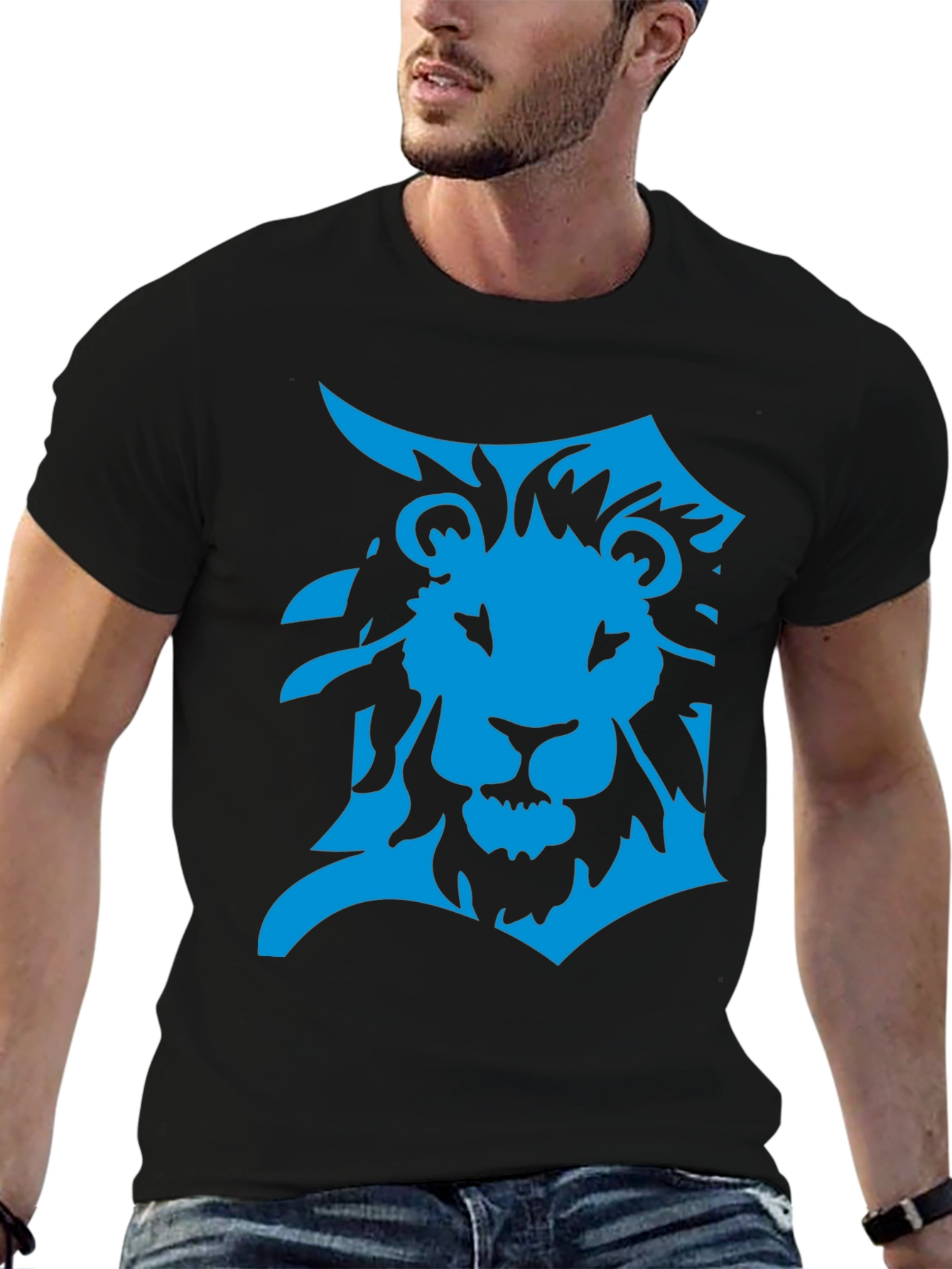 Detroit Lion Graphic T-Shirt - Bold Blue on Black
