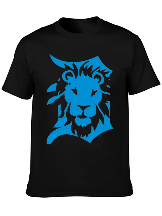 Detroit Lion Graphic T-Shirt - Bold Blue on Black