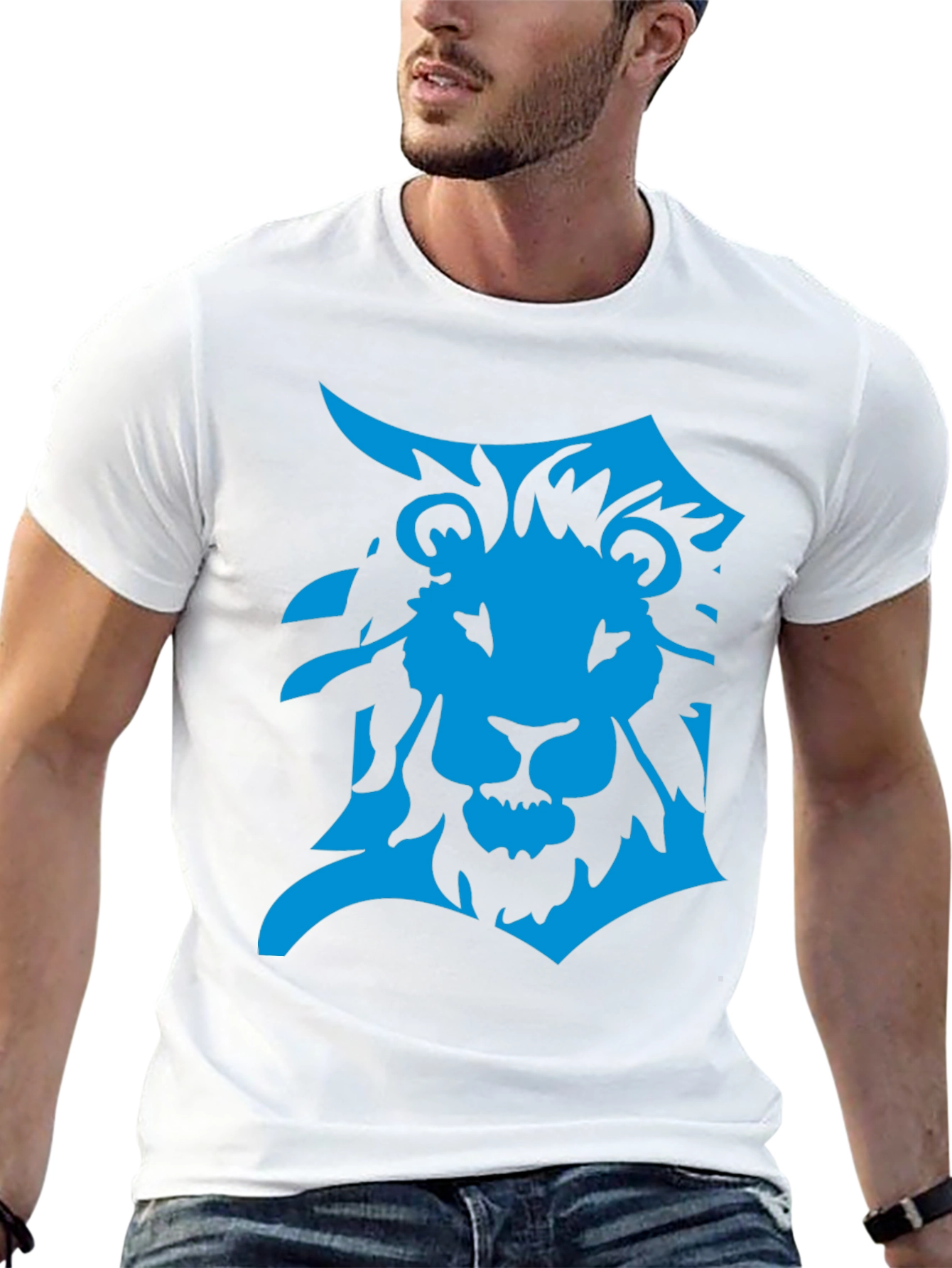 Detroit Lion Graphic T-Shirt - Bold Blue on Black