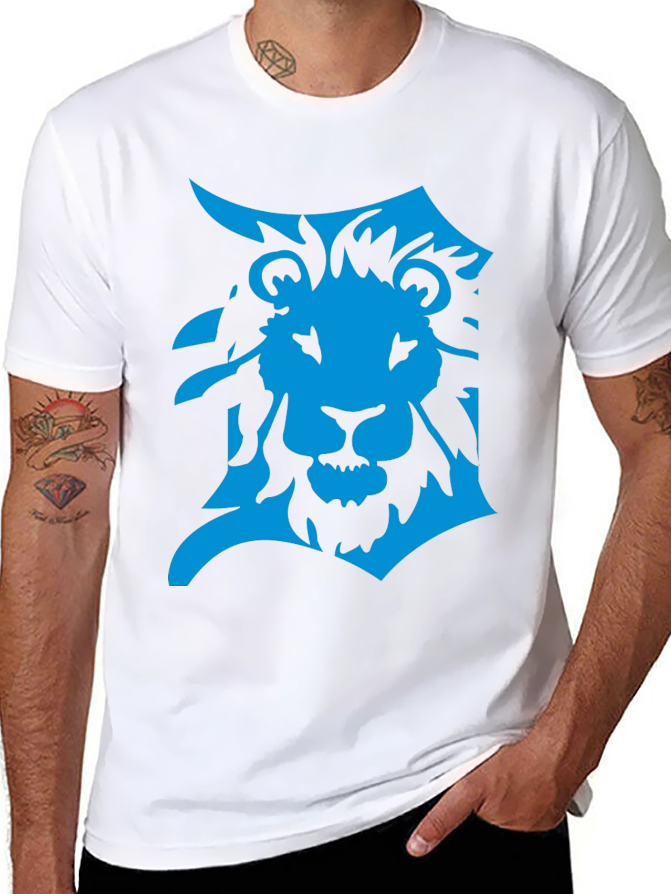 Detroit Lion Graphic T-Shirt - Bold Blue on Black