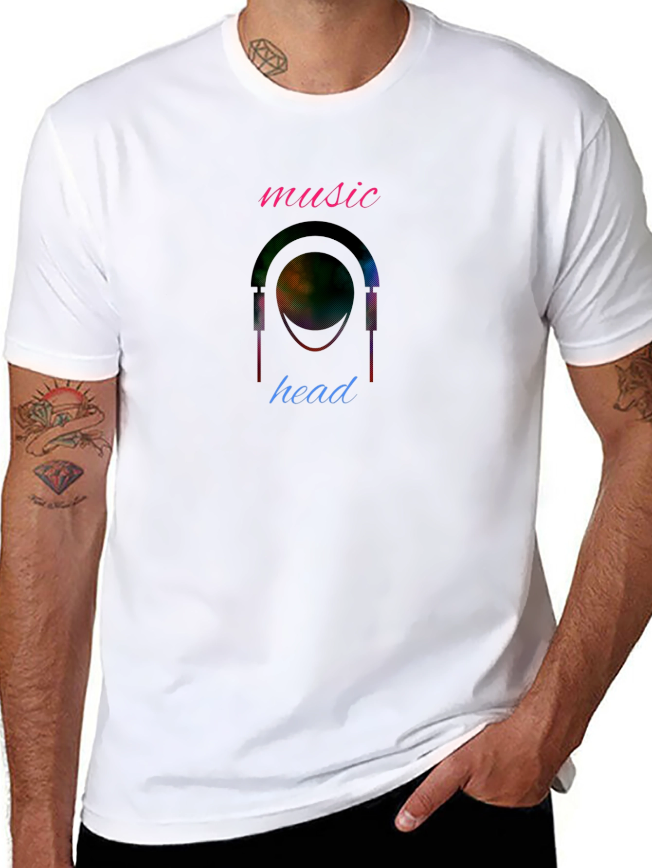 Music Head Graphic T-Shirt - Stylish Crew Neck Tee