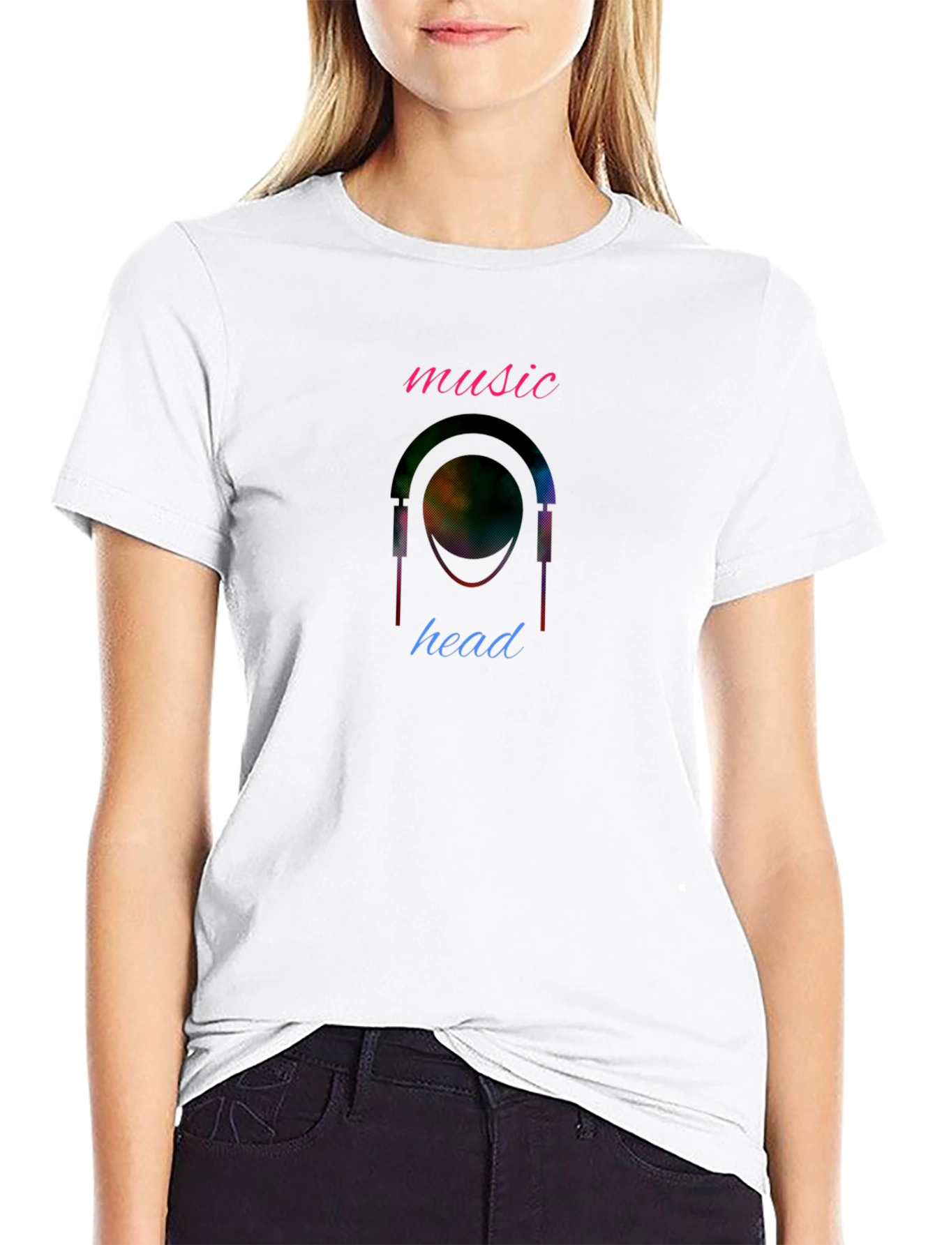 Music Head Graphic T-Shirt - Stylish Crew Neck Tee