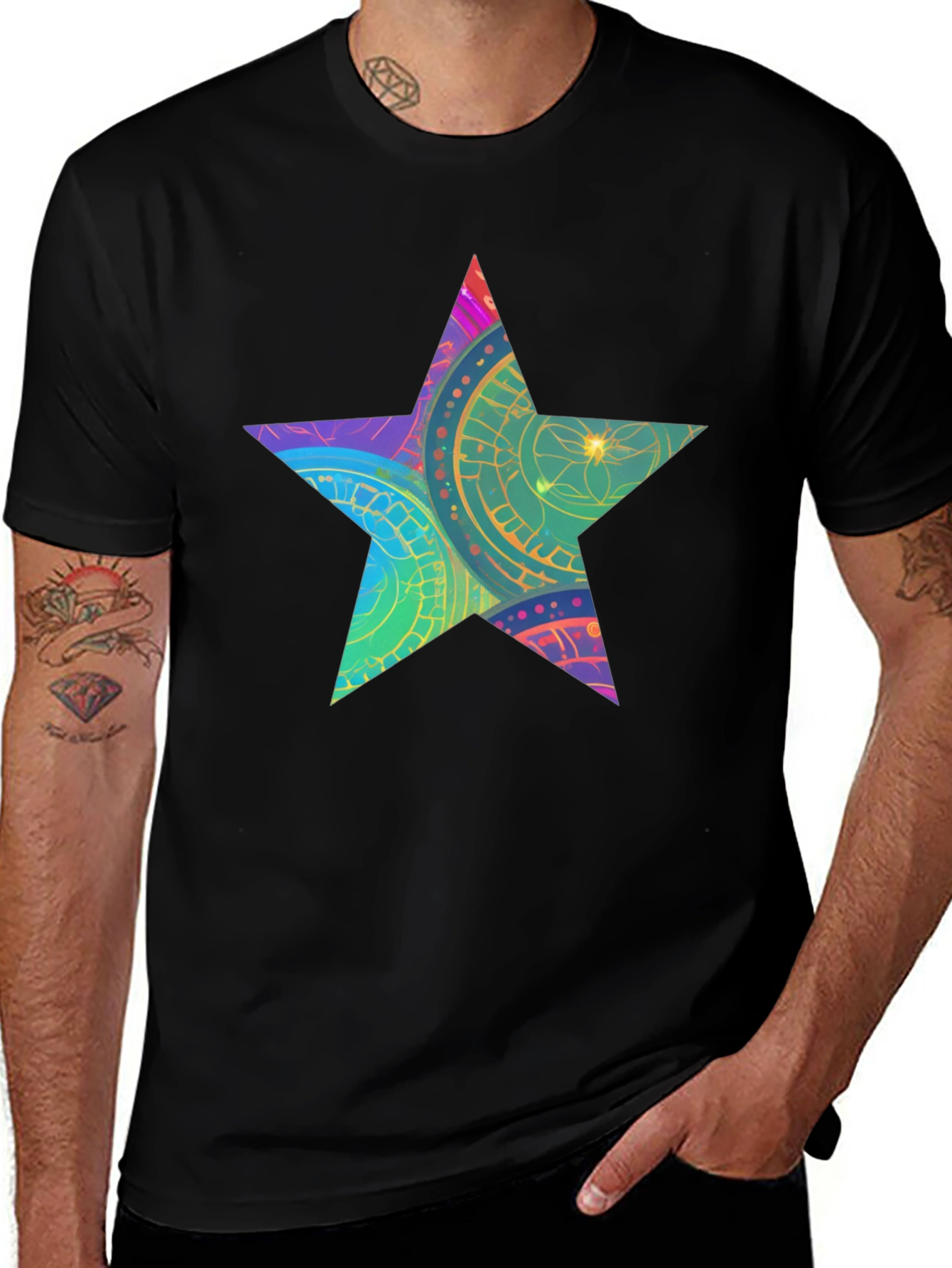 Star Graphic Black T-Shirt - Mens Casual Tee
