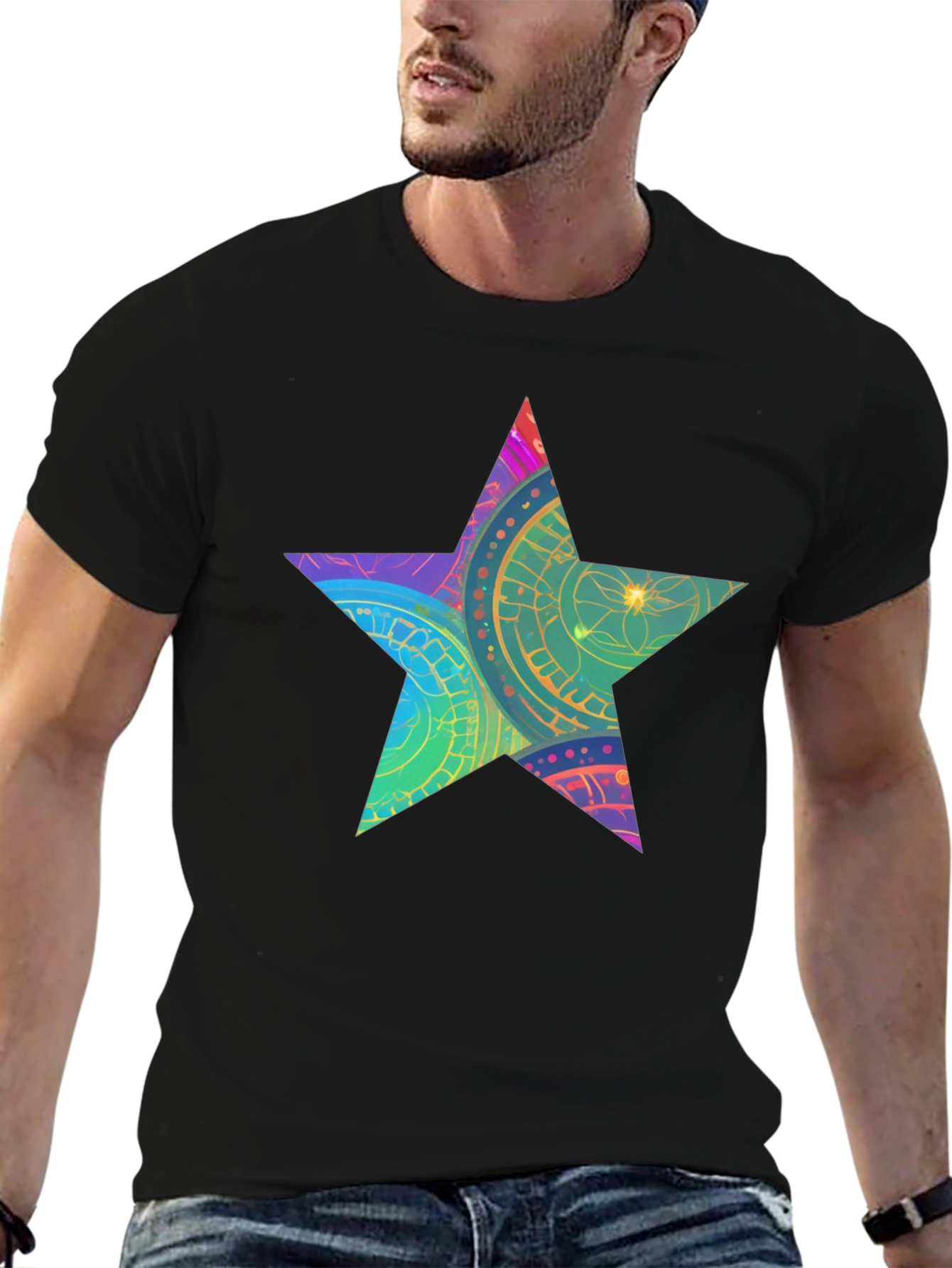 Star Graphic Black T-Shirt - Mens Casual Tee