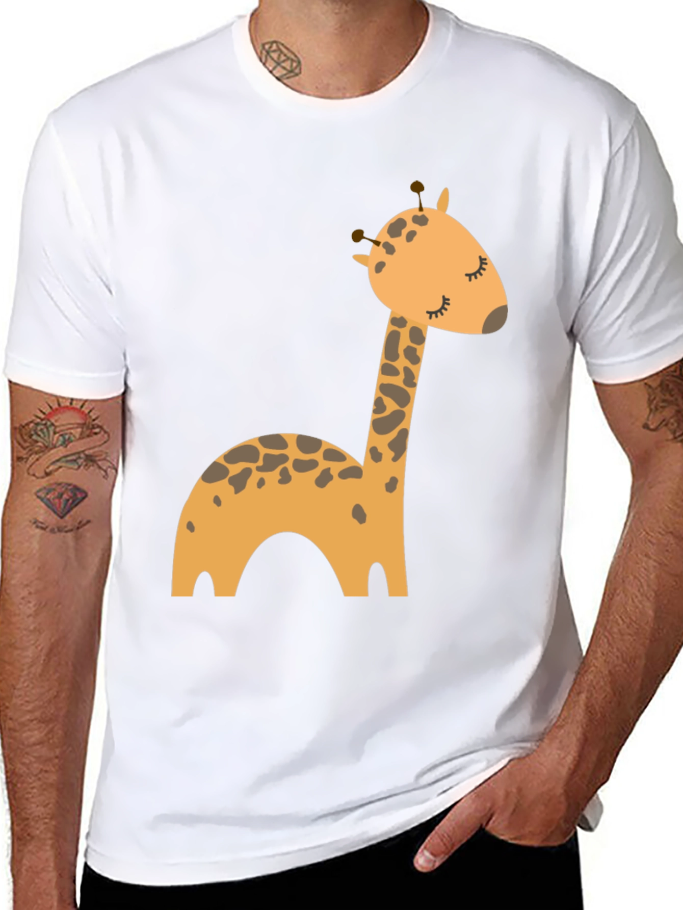 Cute Giraffe Cartoon Black T-Shirt