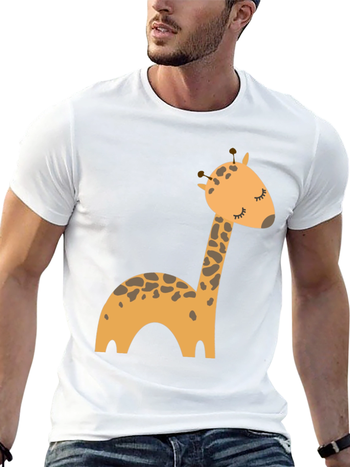Cute Giraffe Cartoon Black T-Shirt