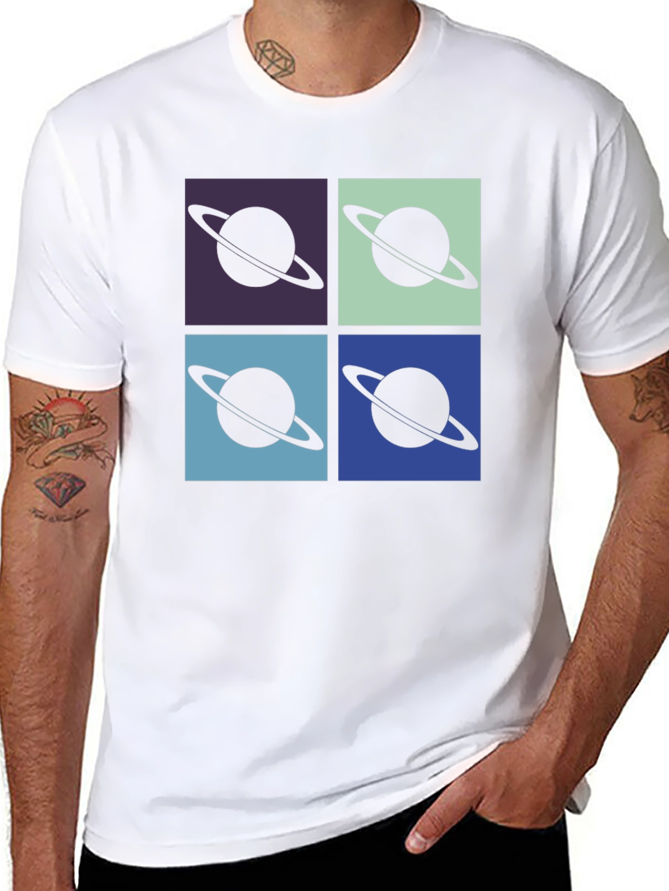 Retro Saturn Graphic T-Shirt - Pop Art Design