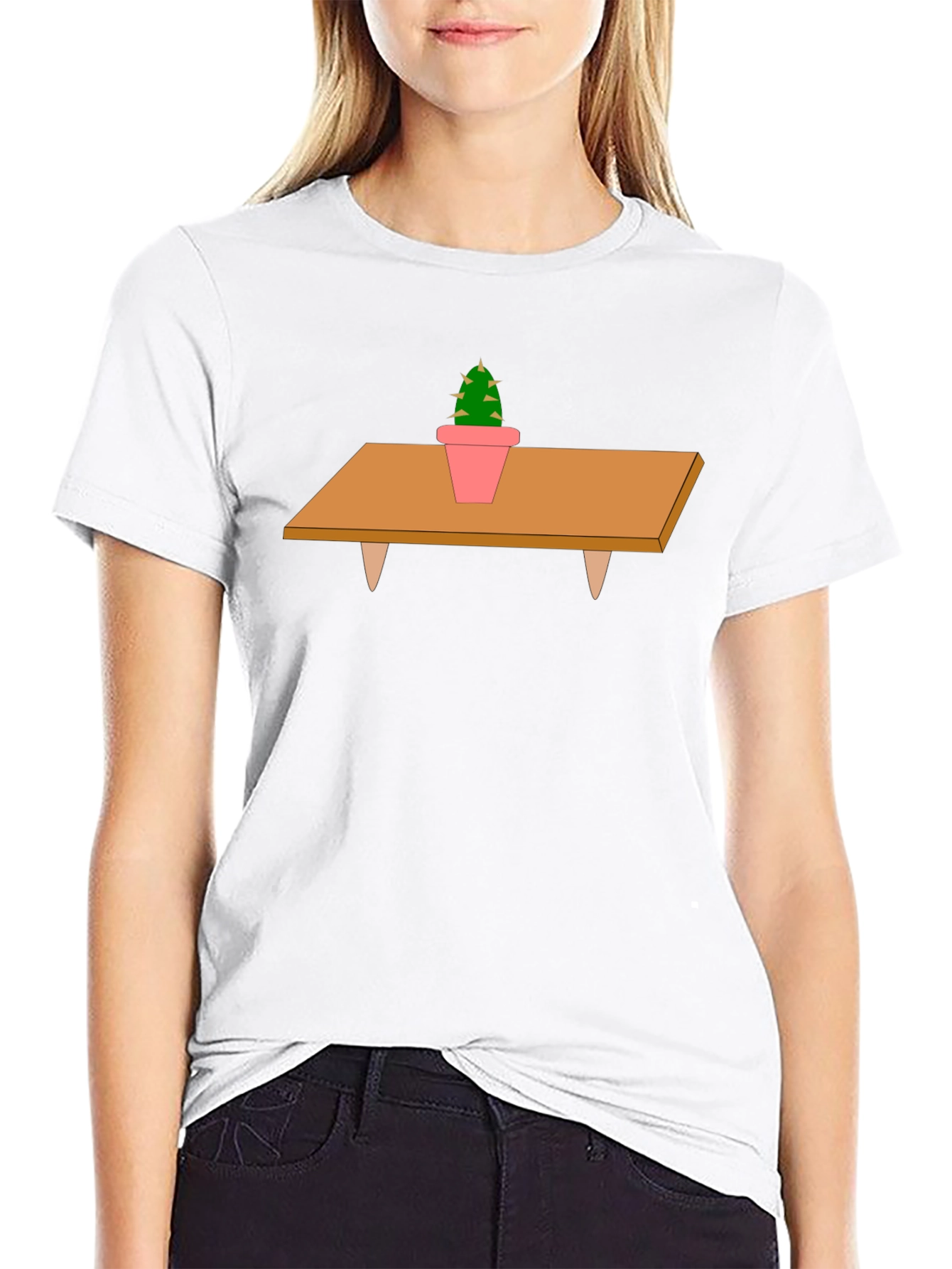 Cactus on Table Graphic T-Shirt - Unique Print Tee