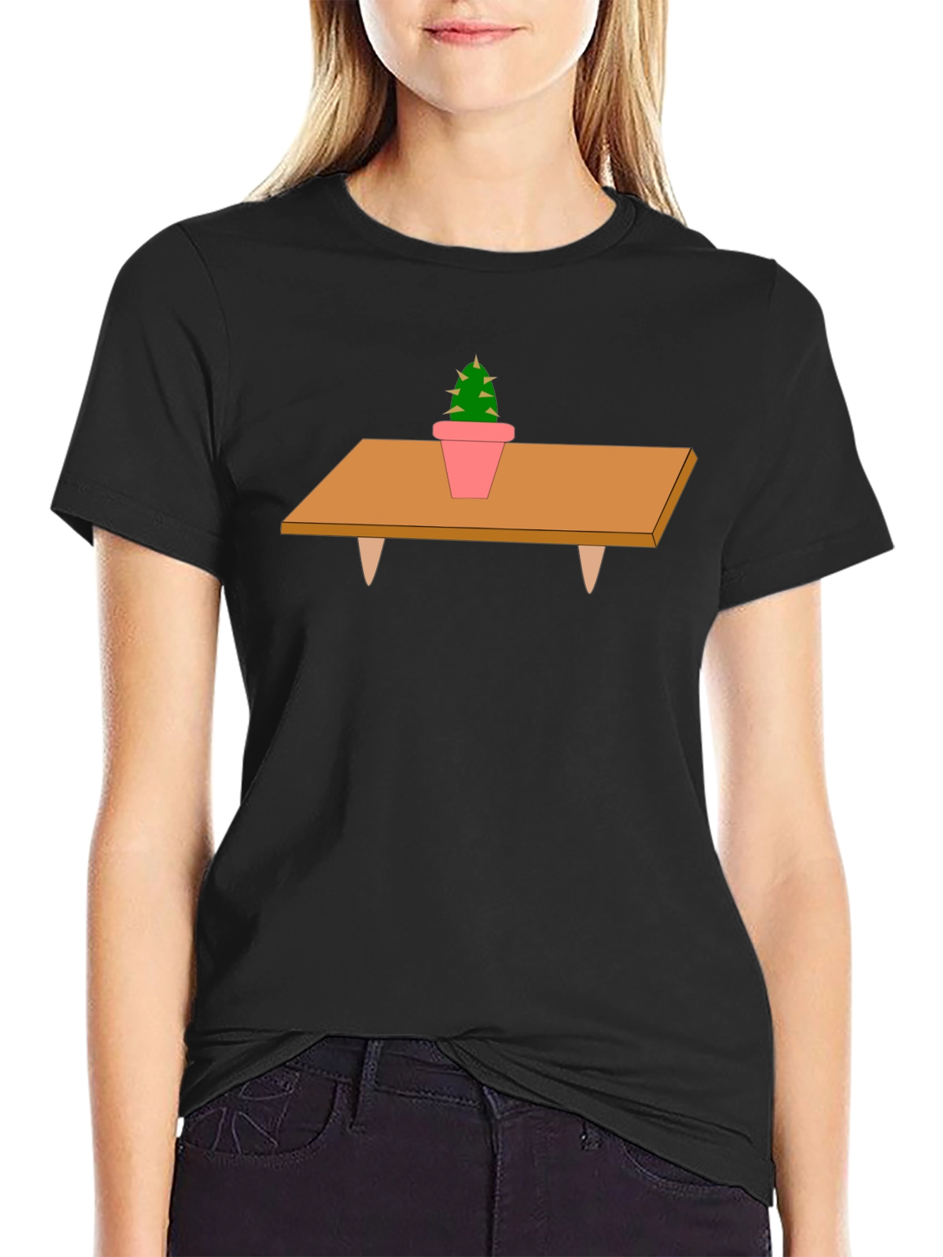 Cactus on Table Graphic T-Shirt - Unique Print Tee