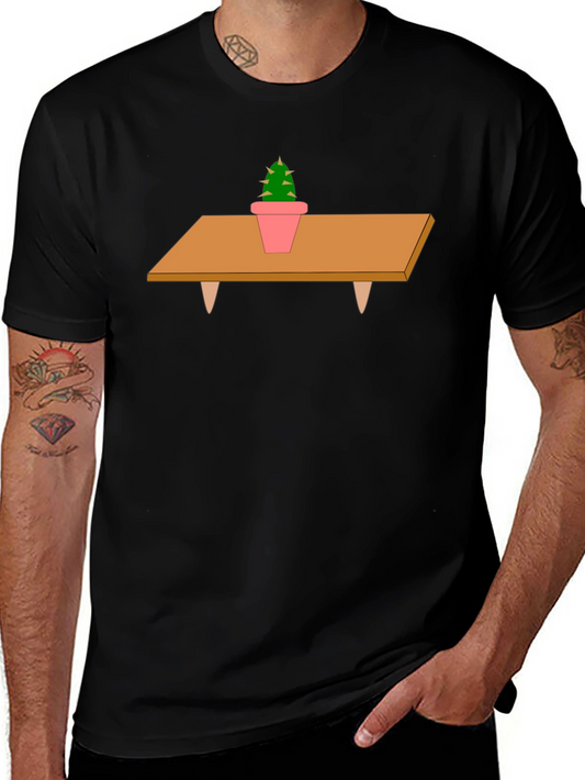 Cactus on Table Graphic T-Shirt - Unique Print Tee