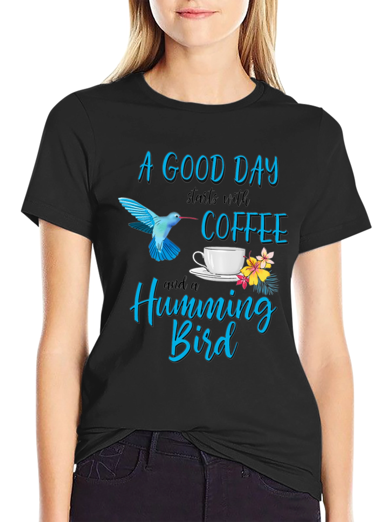 Hummingbird & Coffee Graphic T-Shirt