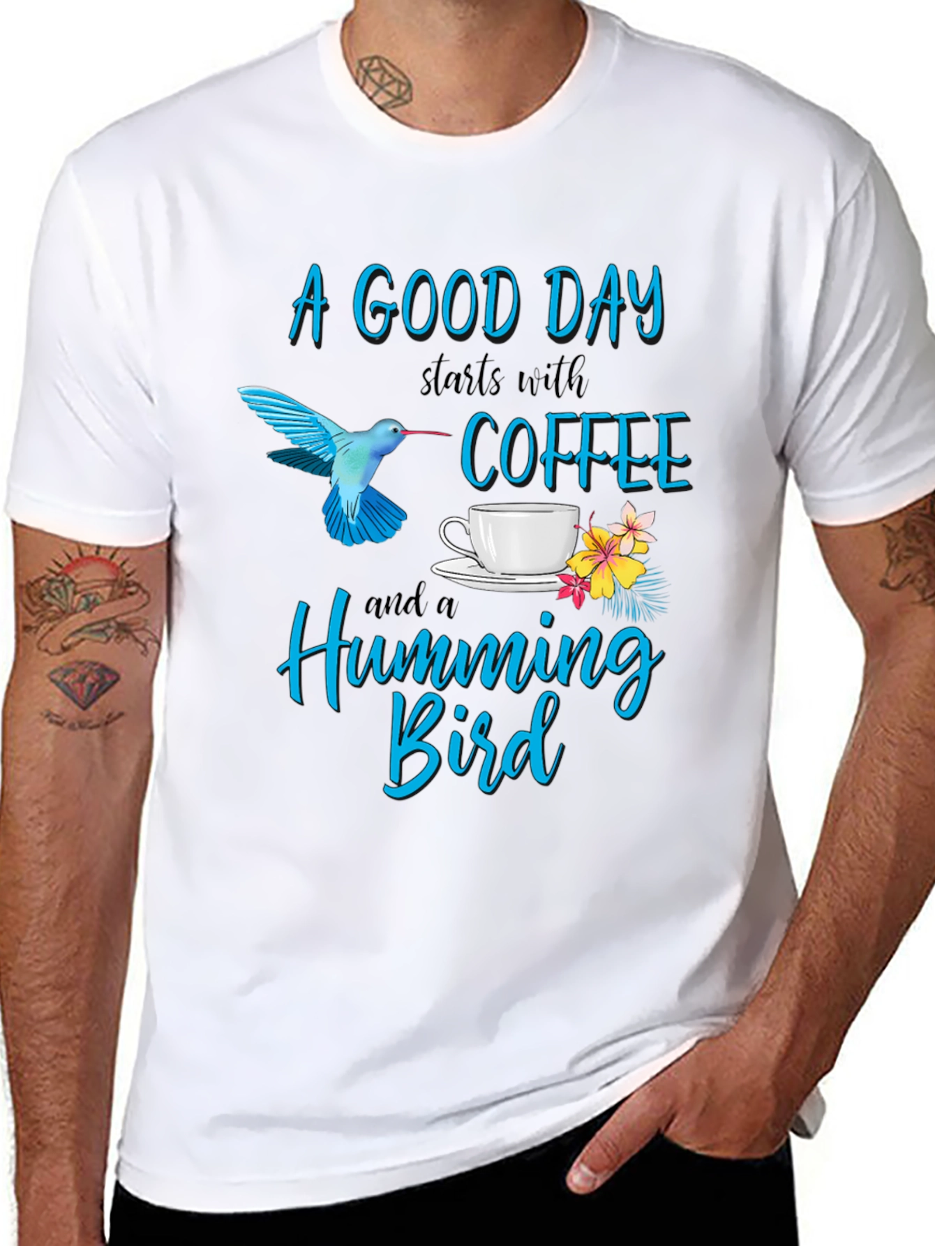 Hummingbird & Coffee Graphic T-Shirt