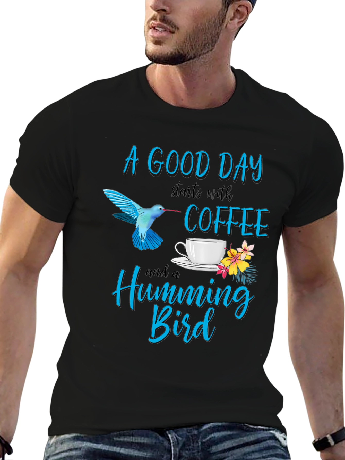 Hummingbird & Coffee Graphic T-Shirt