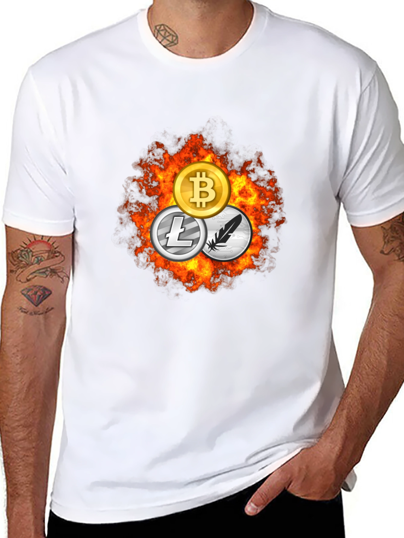 Crypto Coin T-Shirt - Bitcoin Litecoin Feathercoin