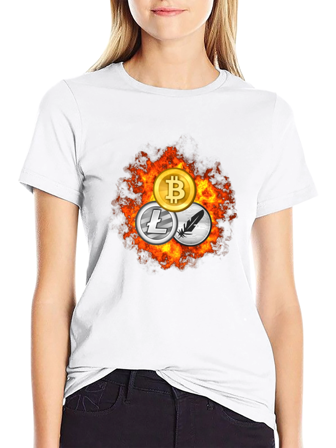 Crypto Coin T-Shirt - Bitcoin Litecoin Feathercoin