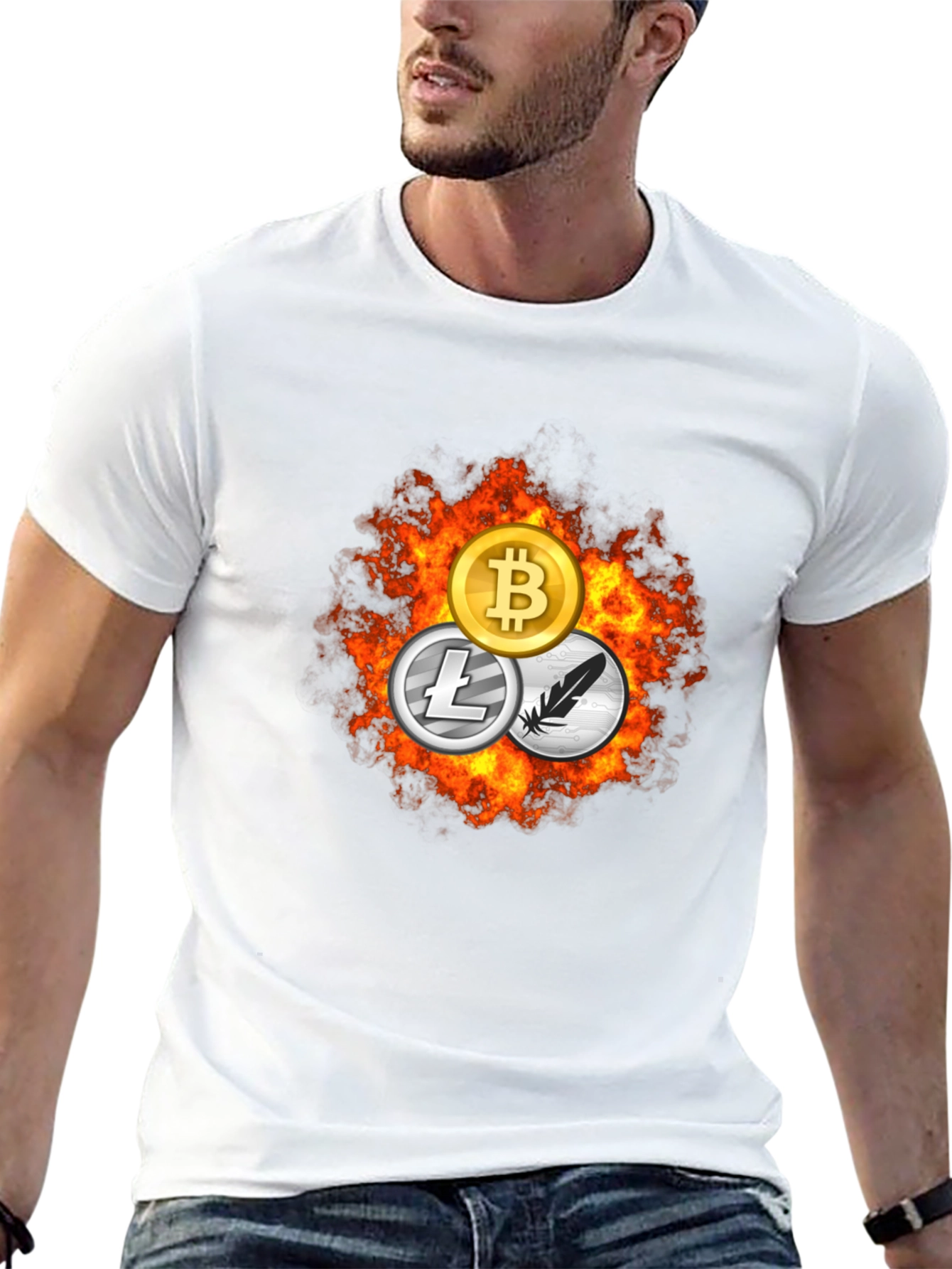 Crypto Coin T-Shirt - Bitcoin Litecoin Feathercoin