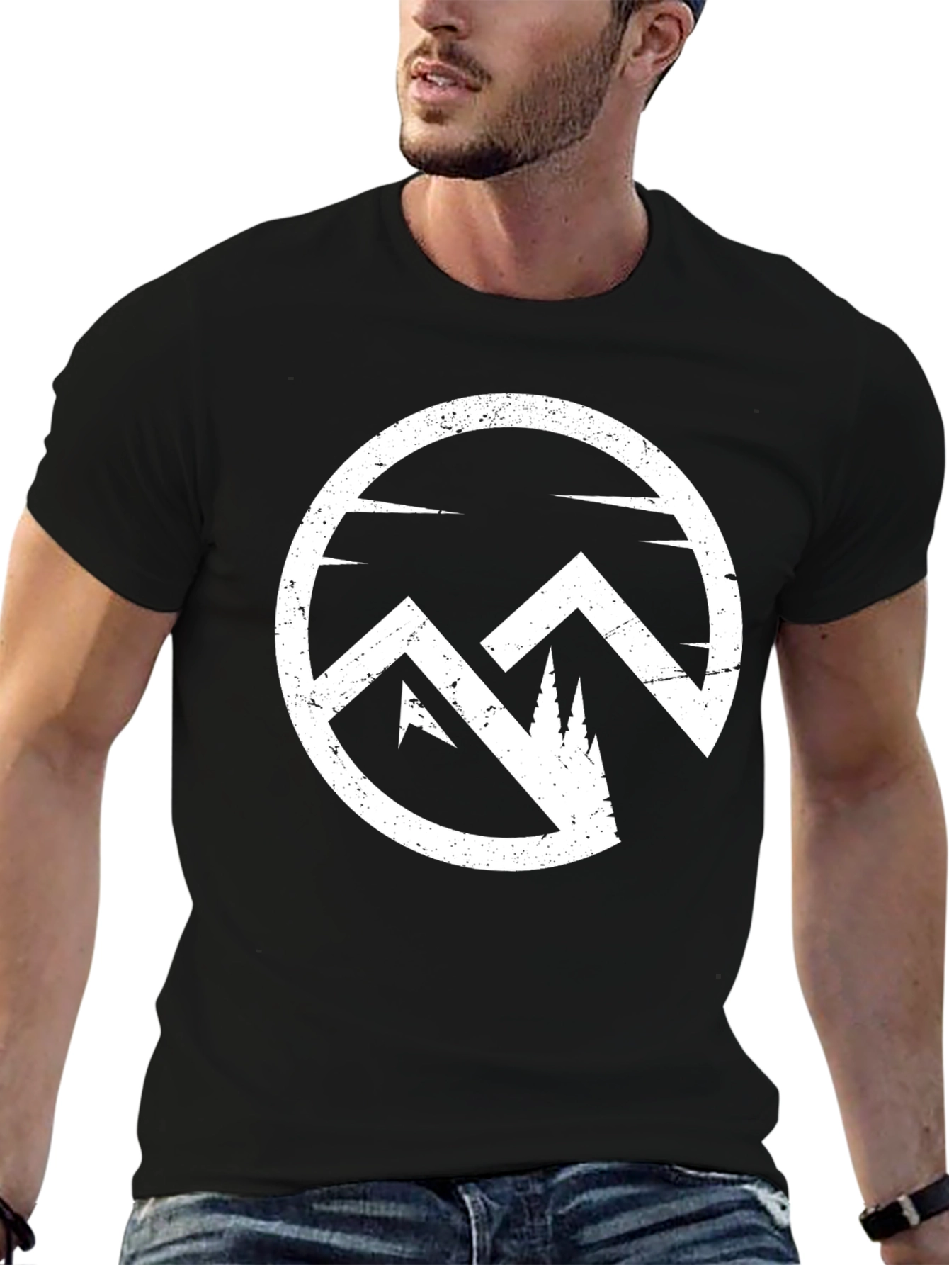 Mountain Circle Graphic Tee - Black Cotton Blend T-Shirt