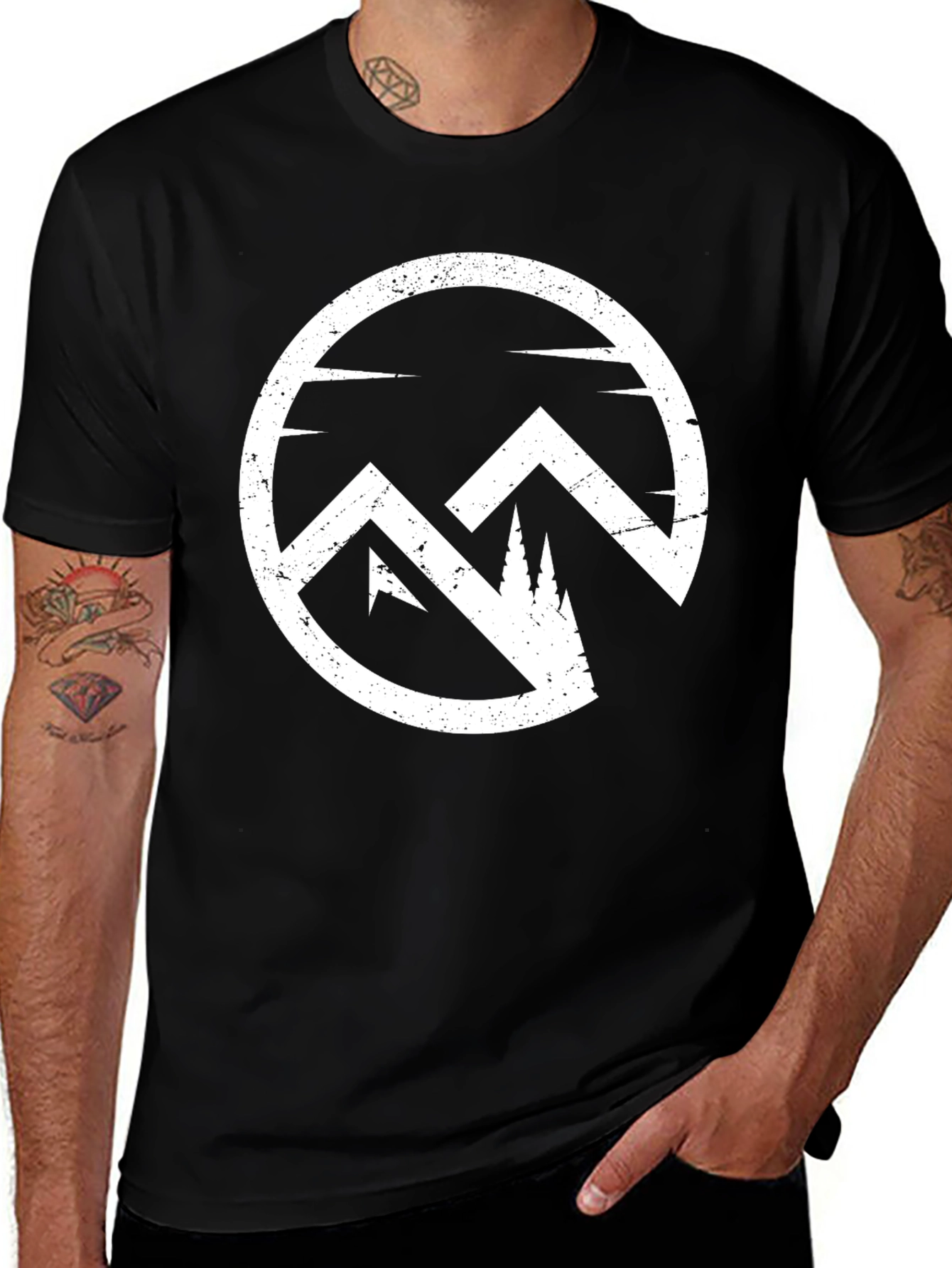 Mountain Circle Graphic Tee - Black Cotton Blend T-Shirt