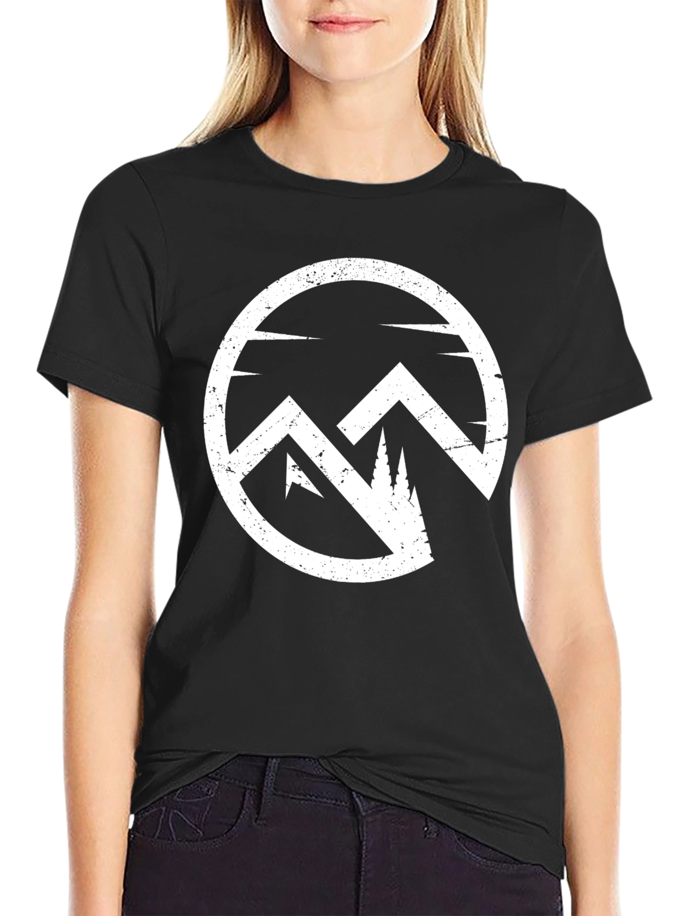 Mountain Circle Graphic Tee - Black Cotton Blend T-Shirt