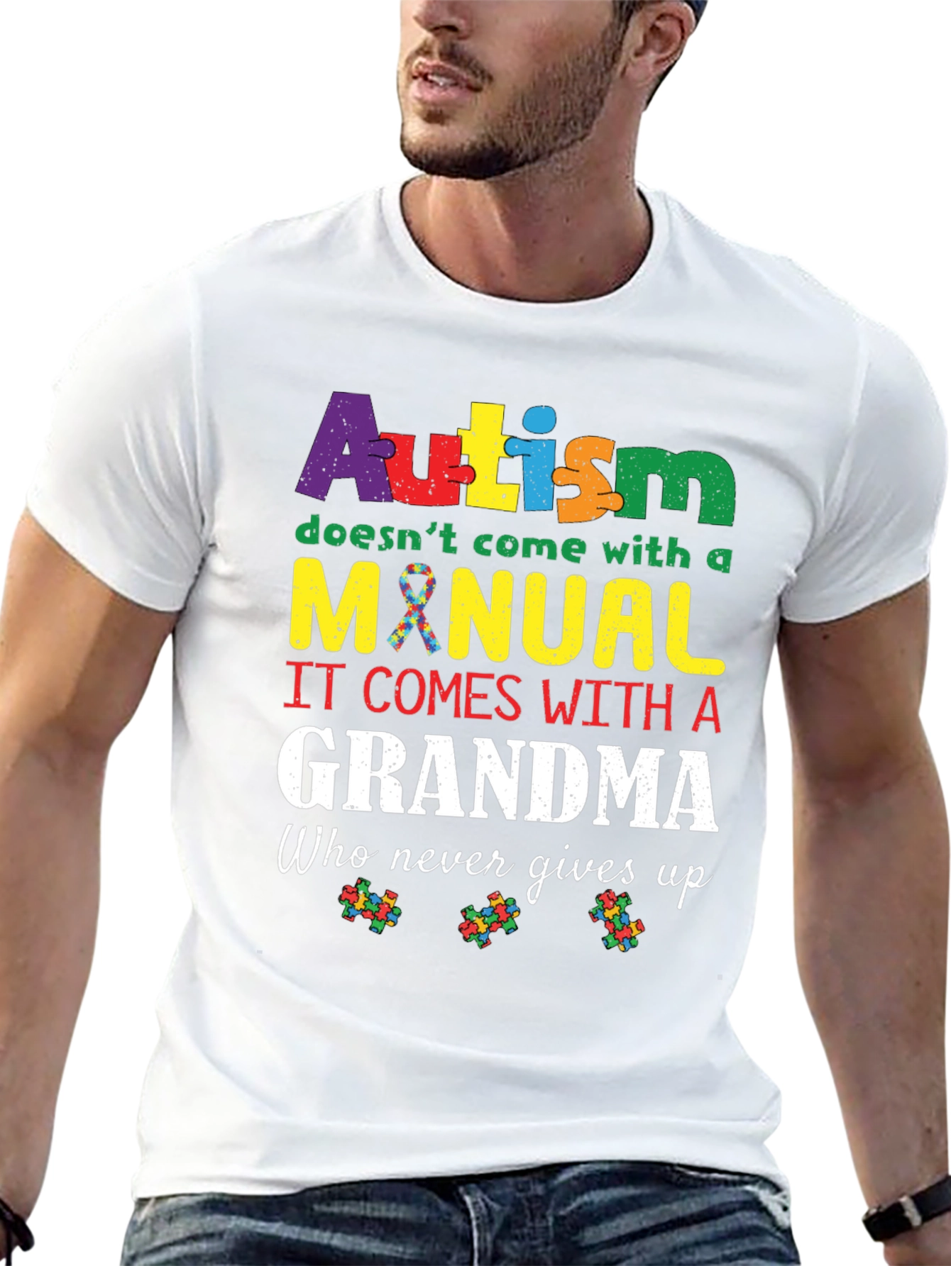 Autism Grandma T-Shirt:  Never Gives Up Support Tee