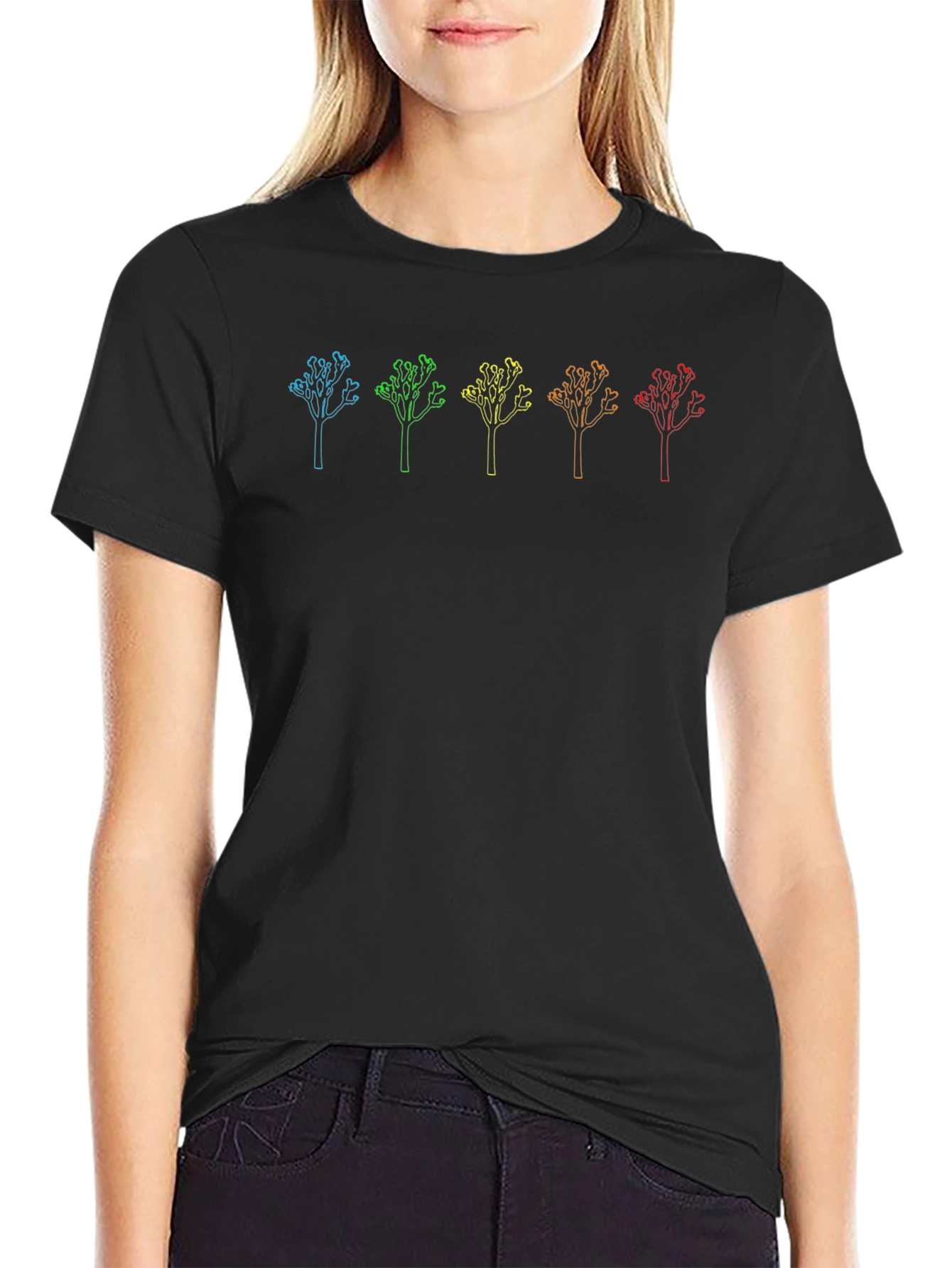 Rainbow Joshua Tree Graphic Tee - Black Cotton Blend