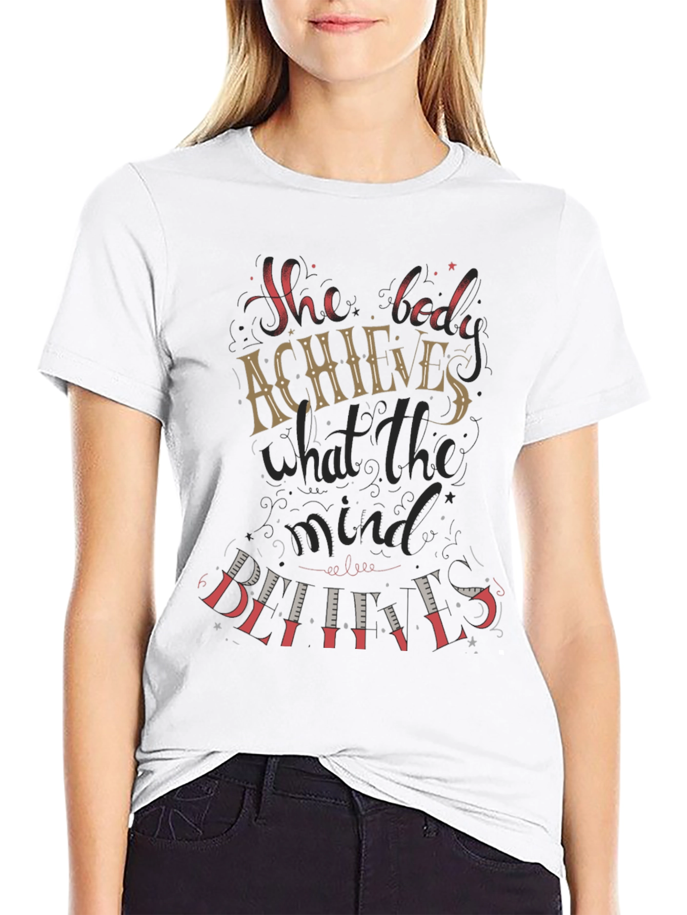 Motivational She Believed Black Graphic Tee