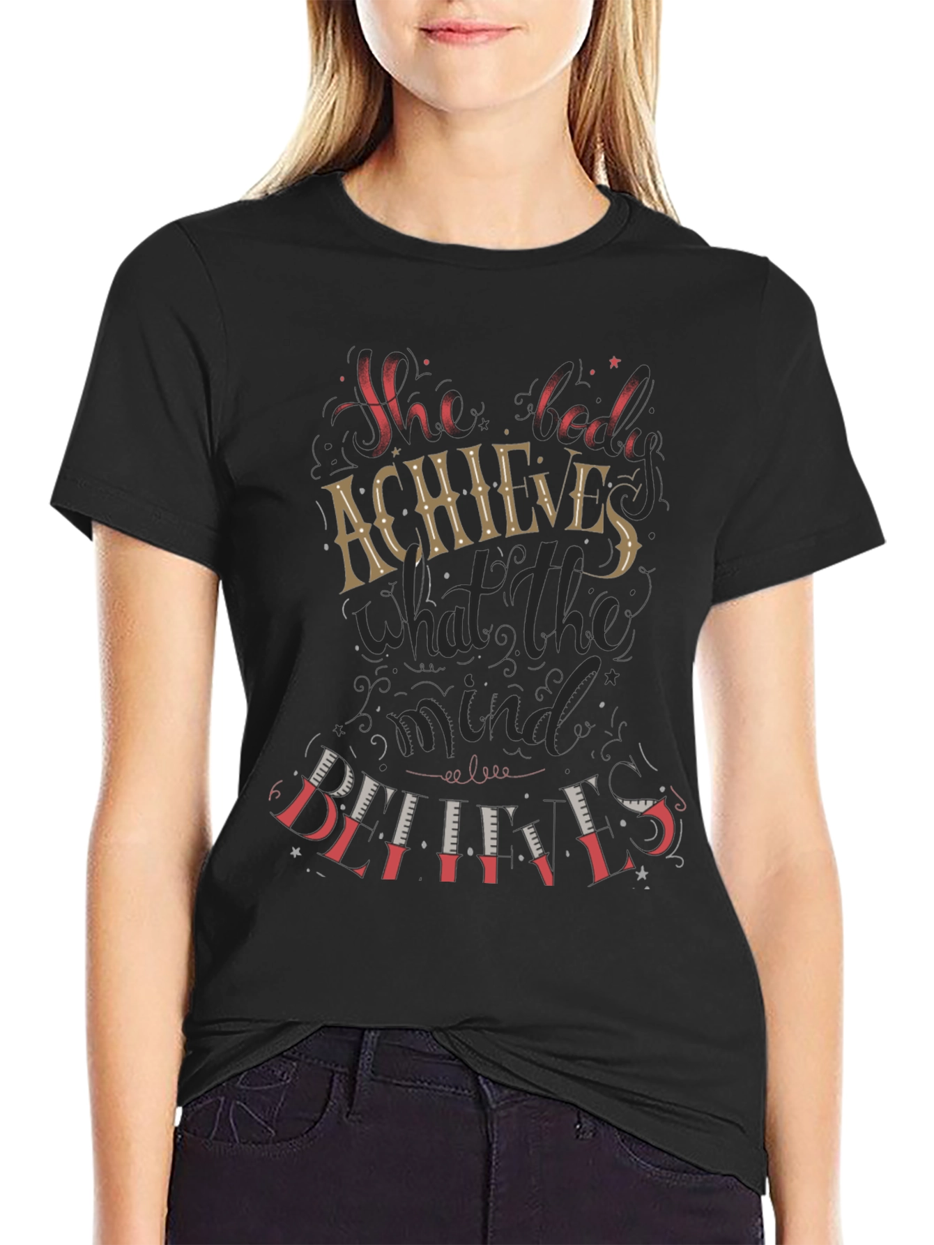 Motivational She Believed Black Graphic Tee