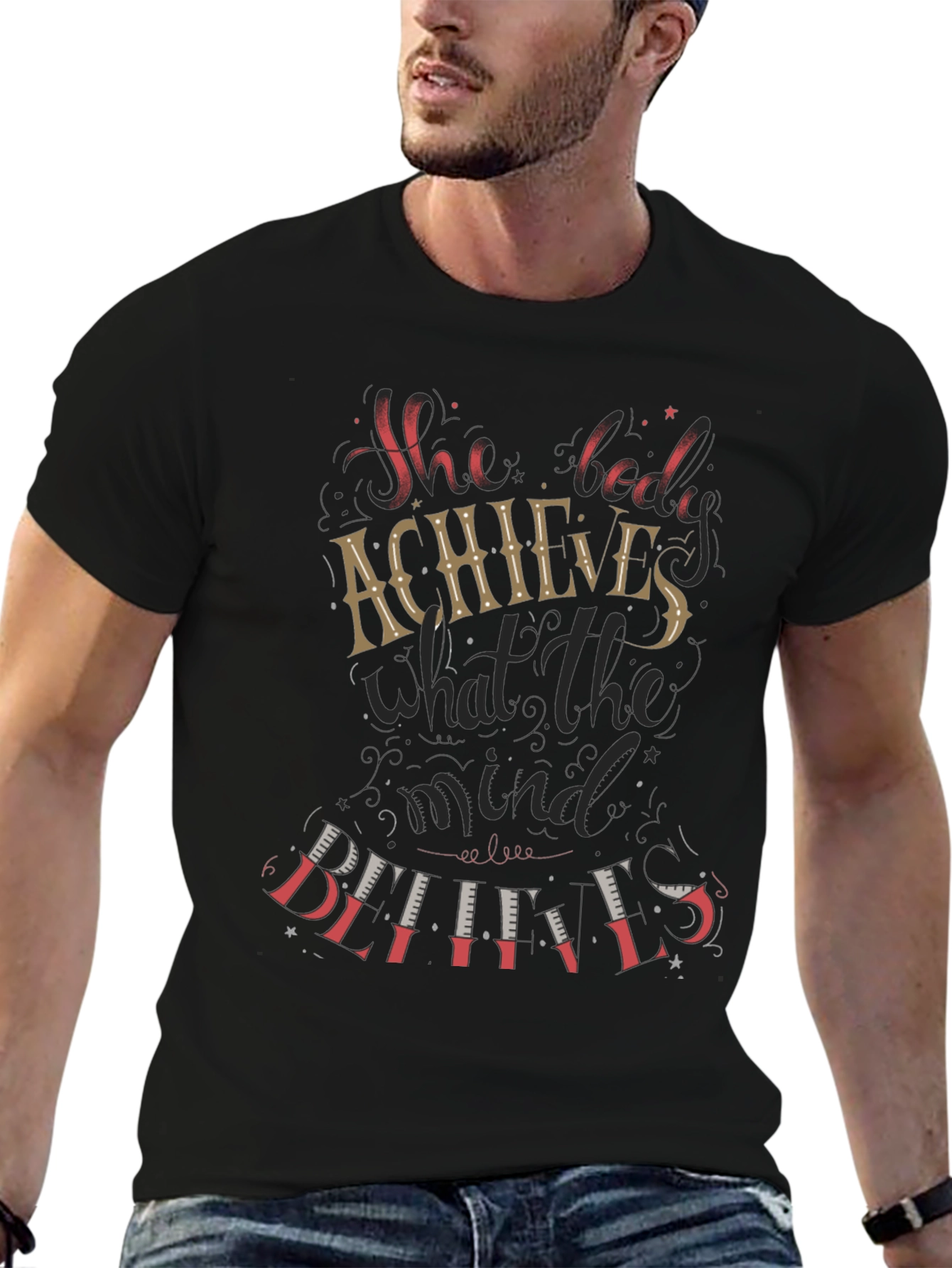 Motivational She Believed Black Graphic Tee
