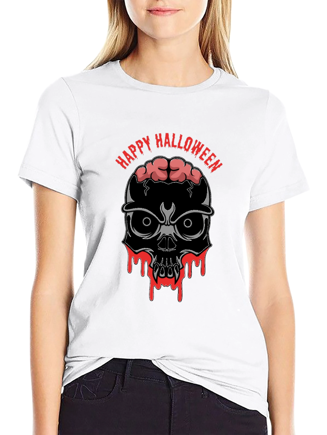 Happy Halloween Skull Brains Graphic T-Shirt