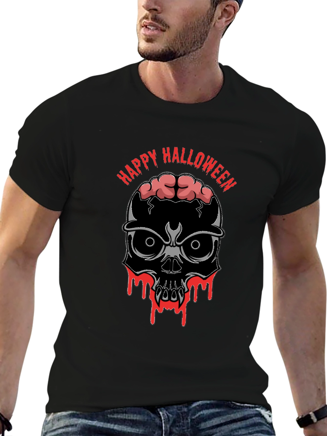 Happy Halloween Skull Brains Graphic T-Shirt