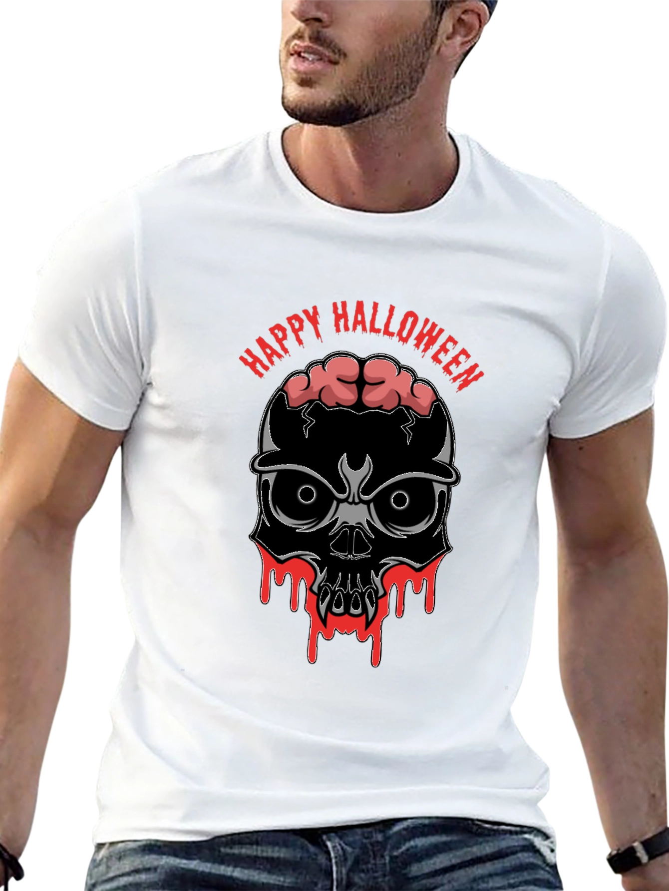 Happy Halloween Skull Brains Graphic T-Shirt