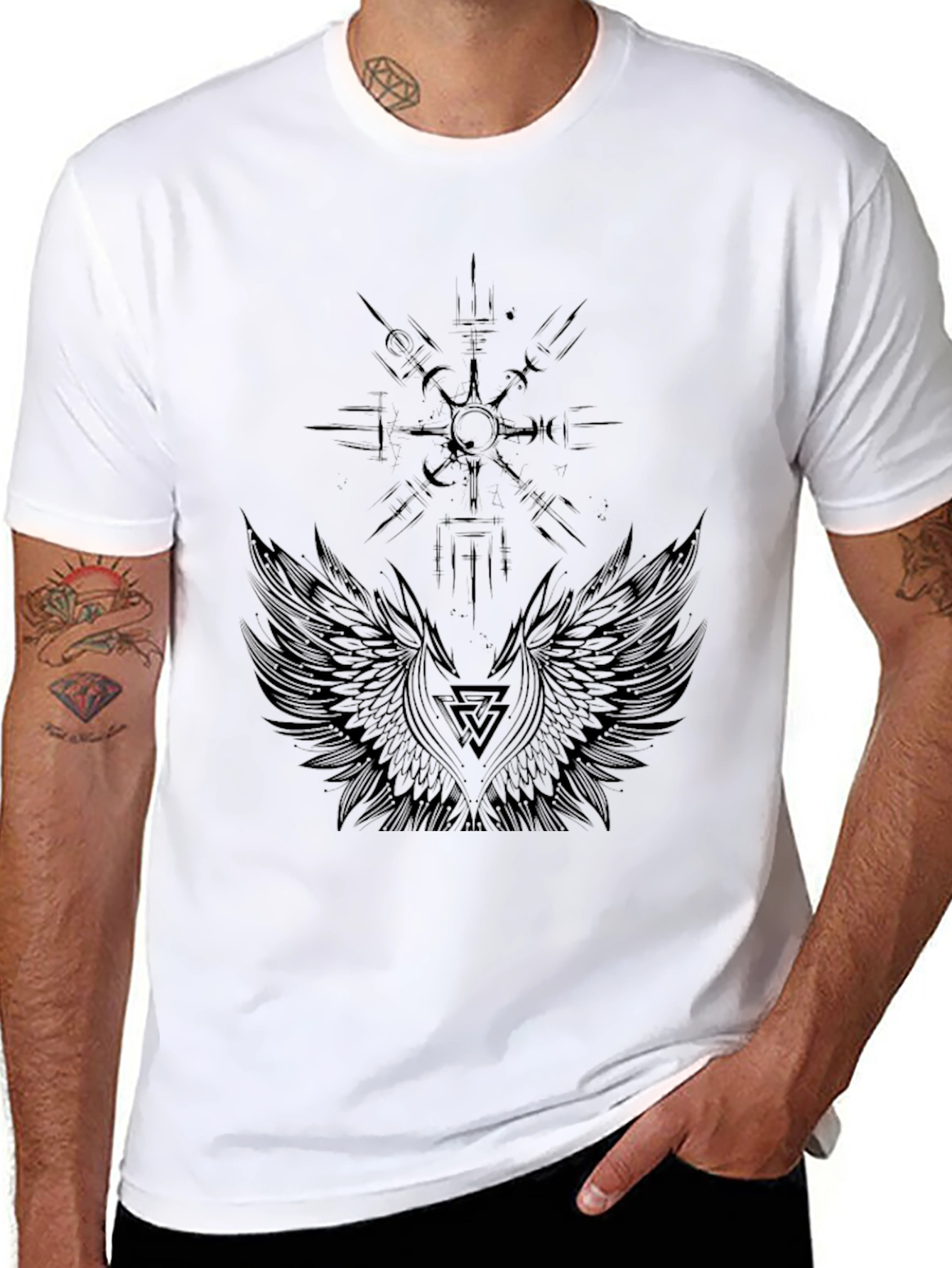Black Graphic Tee - Wings and Compass