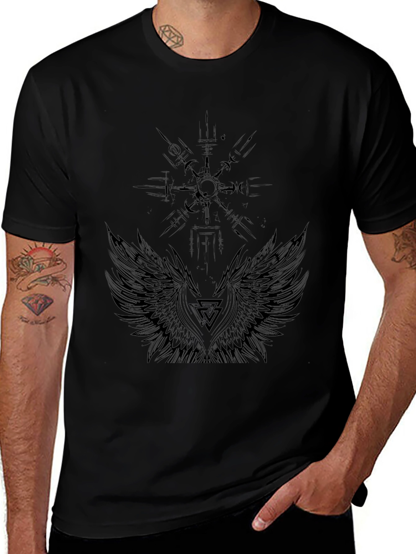Black Graphic Tee - Wings and Compass