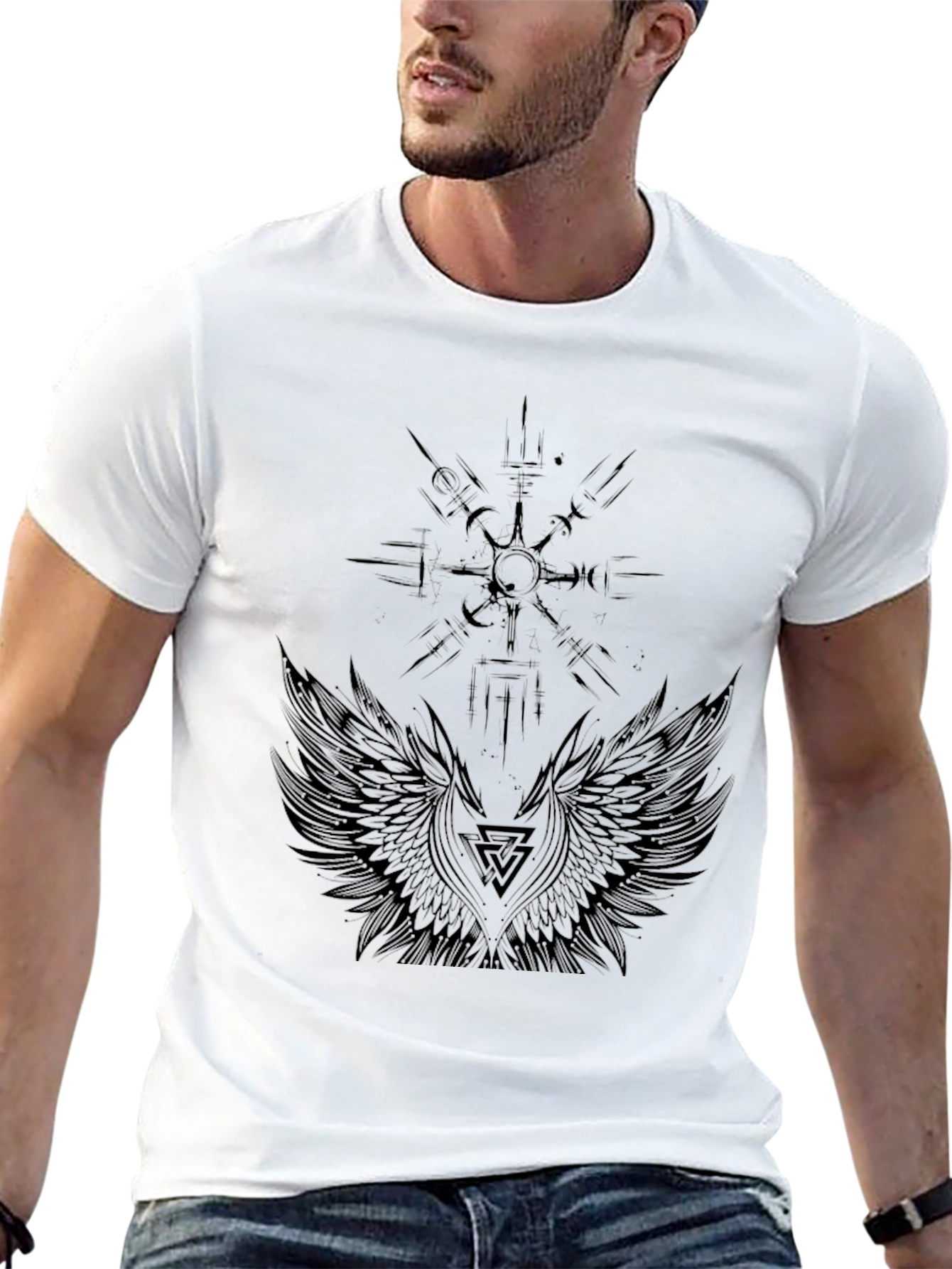 Black Graphic Tee - Wings and Compass