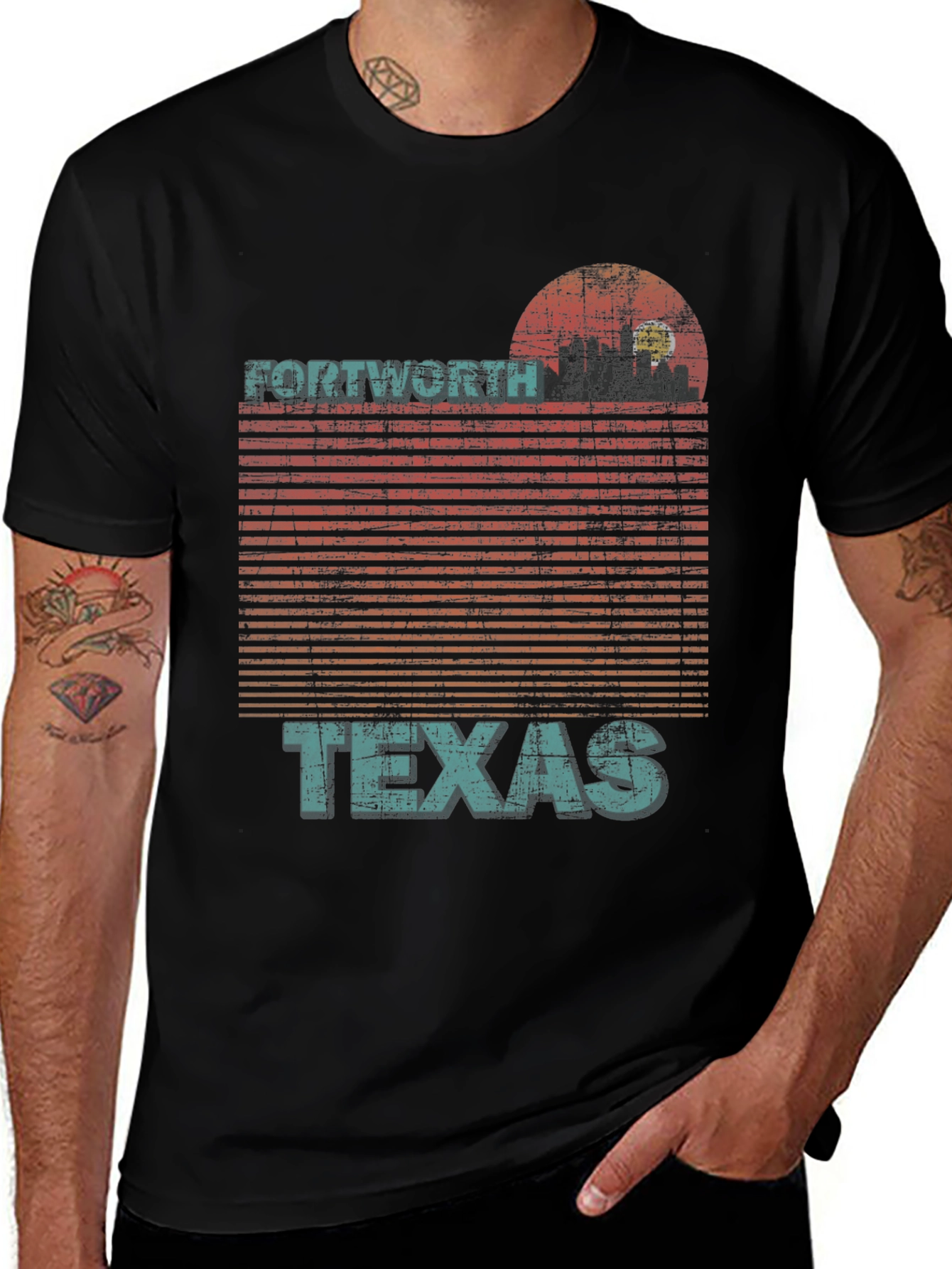 Fort Worth Texas Retro Sunset T-Shirt
