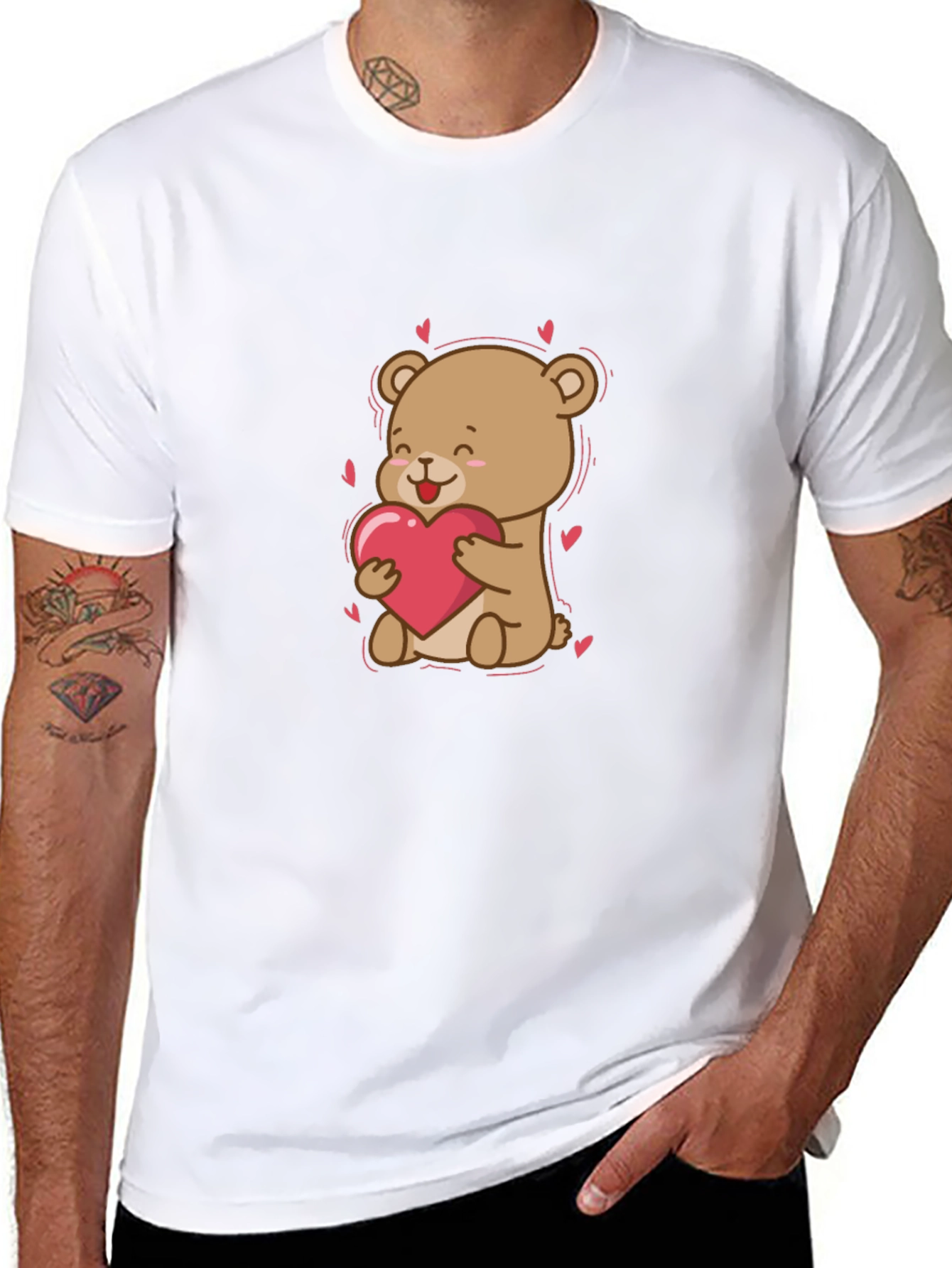 Cute Bear Holding Heart T-Shirt - Valentines Day Apparel
