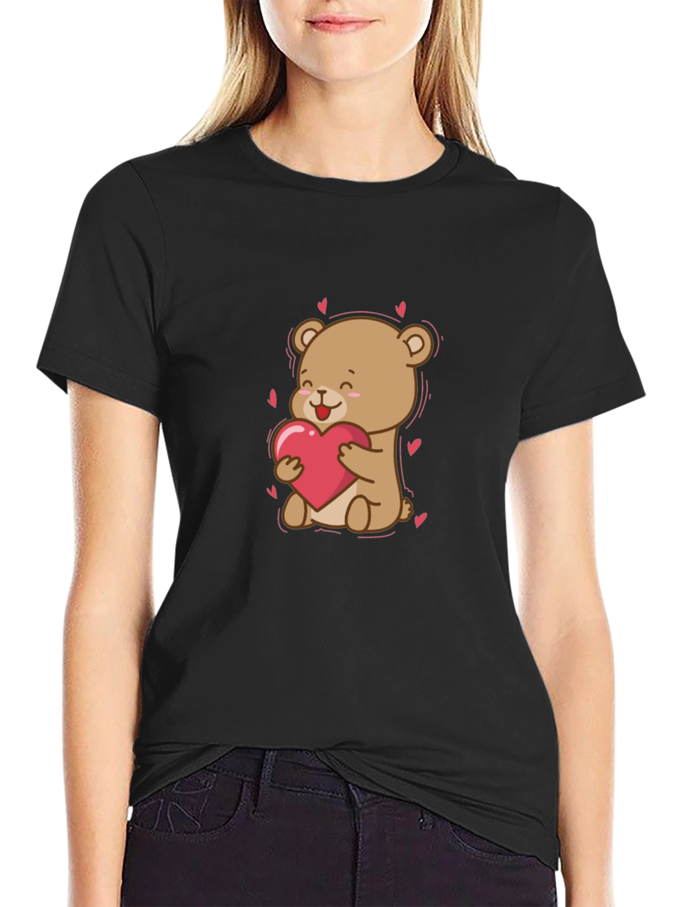 Cute Bear Holding Heart T-Shirt - Valentines Day Apparel