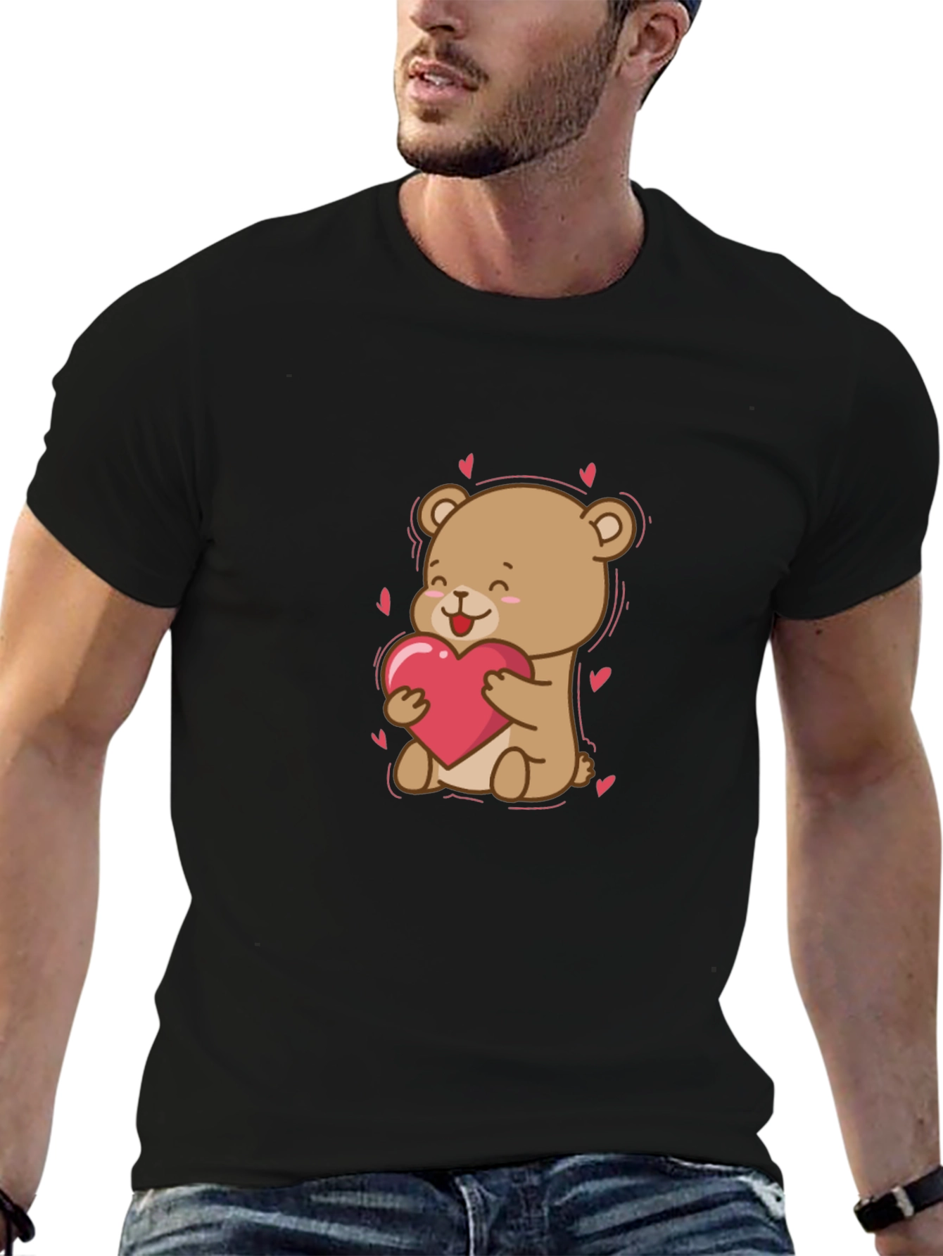 Cute Bear Holding Heart T-Shirt - Valentines Day Apparel