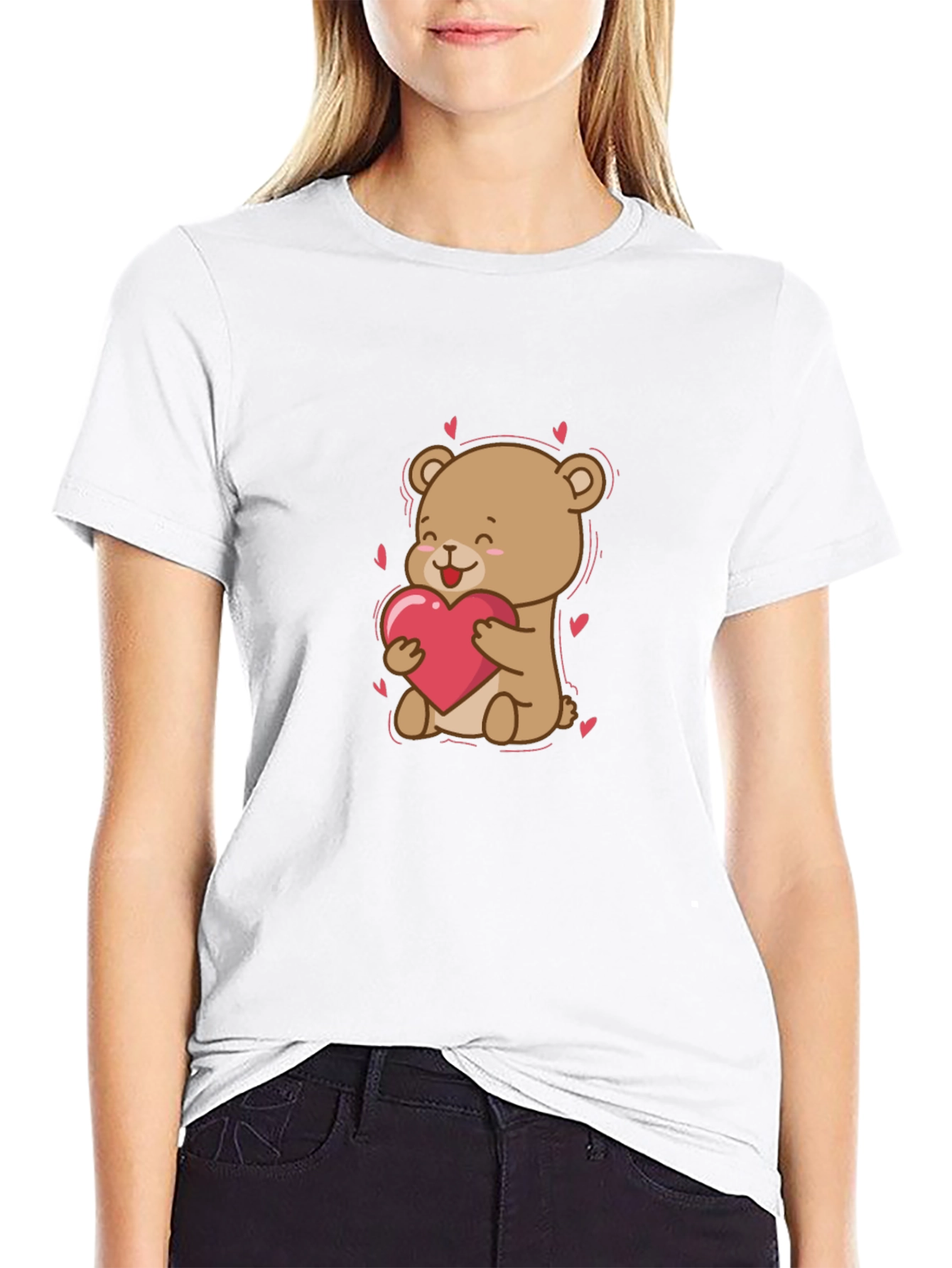 Cute Bear Holding Heart T-Shirt - Valentines Day Apparel