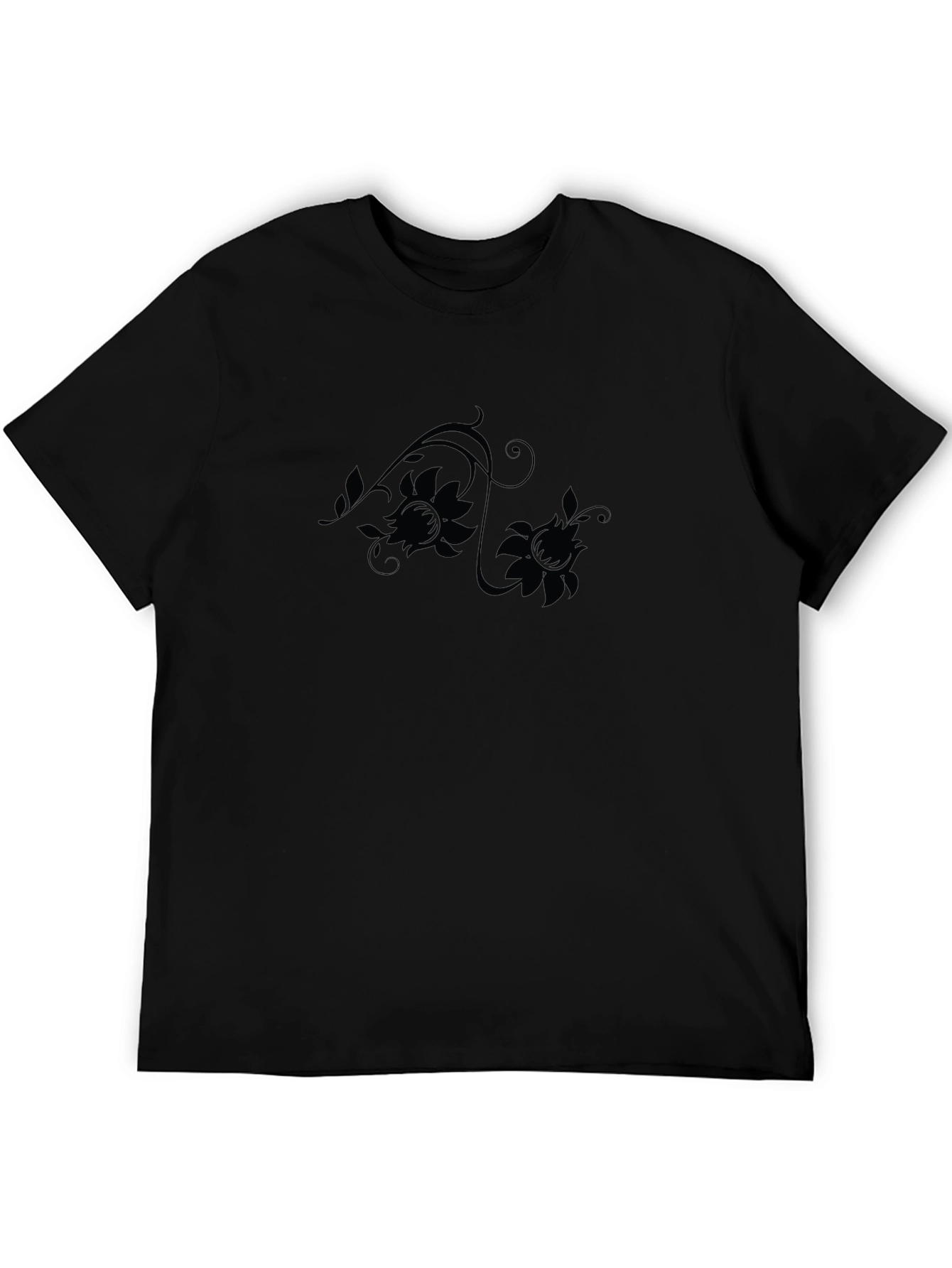 Elegant Floral Design Black T-Shirt