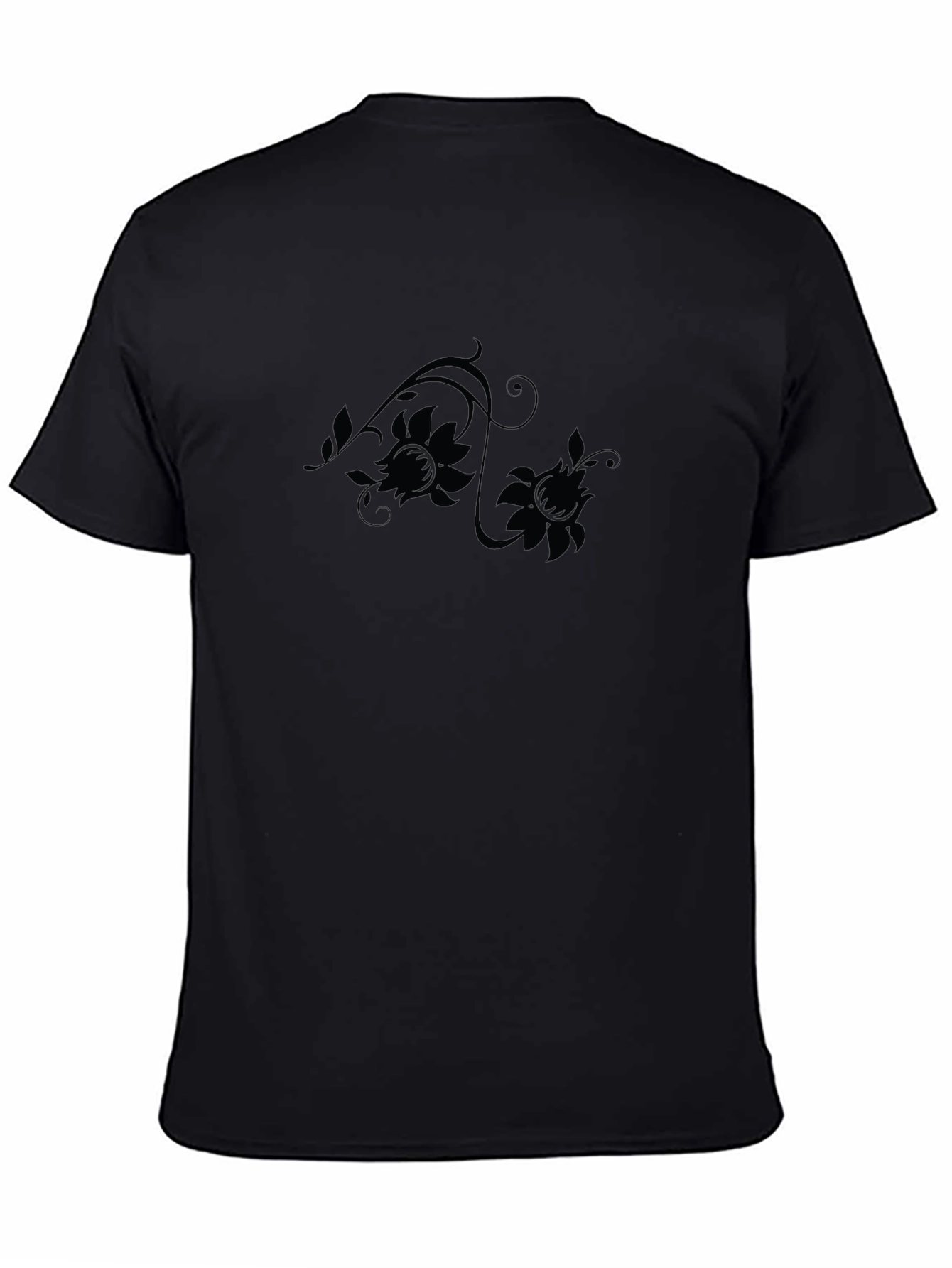 Elegant Floral Design Black T-Shirt