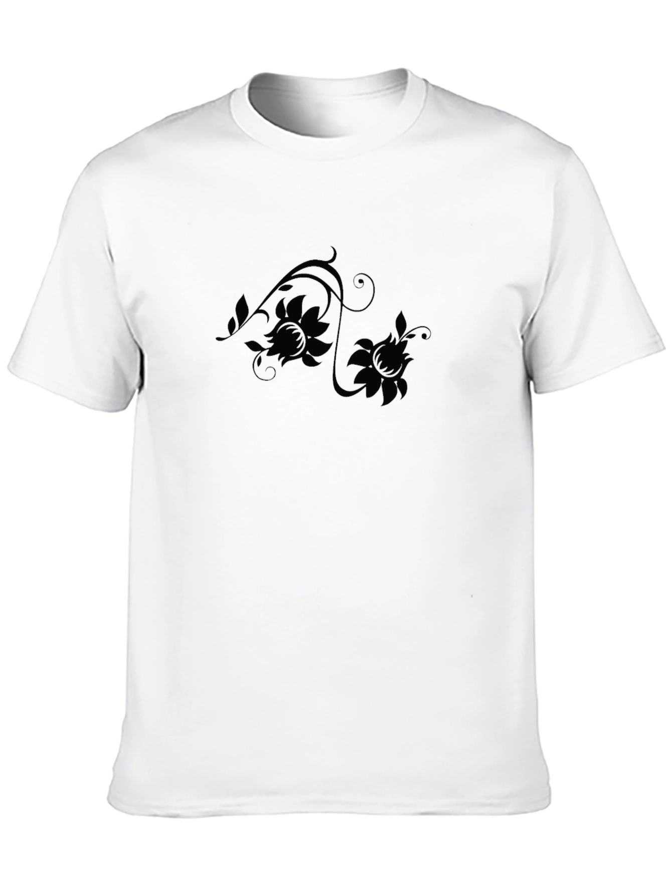 Elegant Floral Design Black T-Shirt
