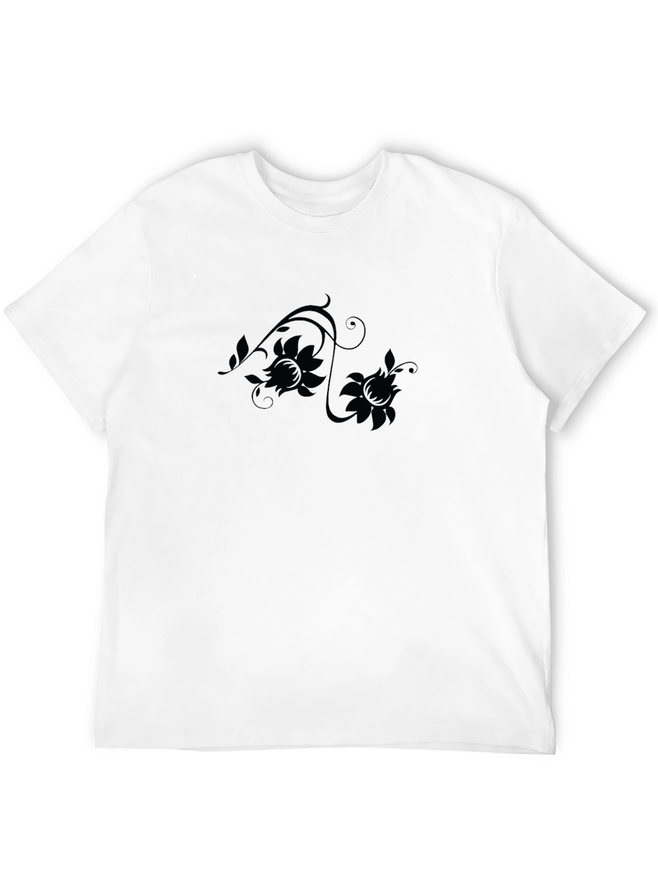 Elegant Floral Design Black T-Shirt