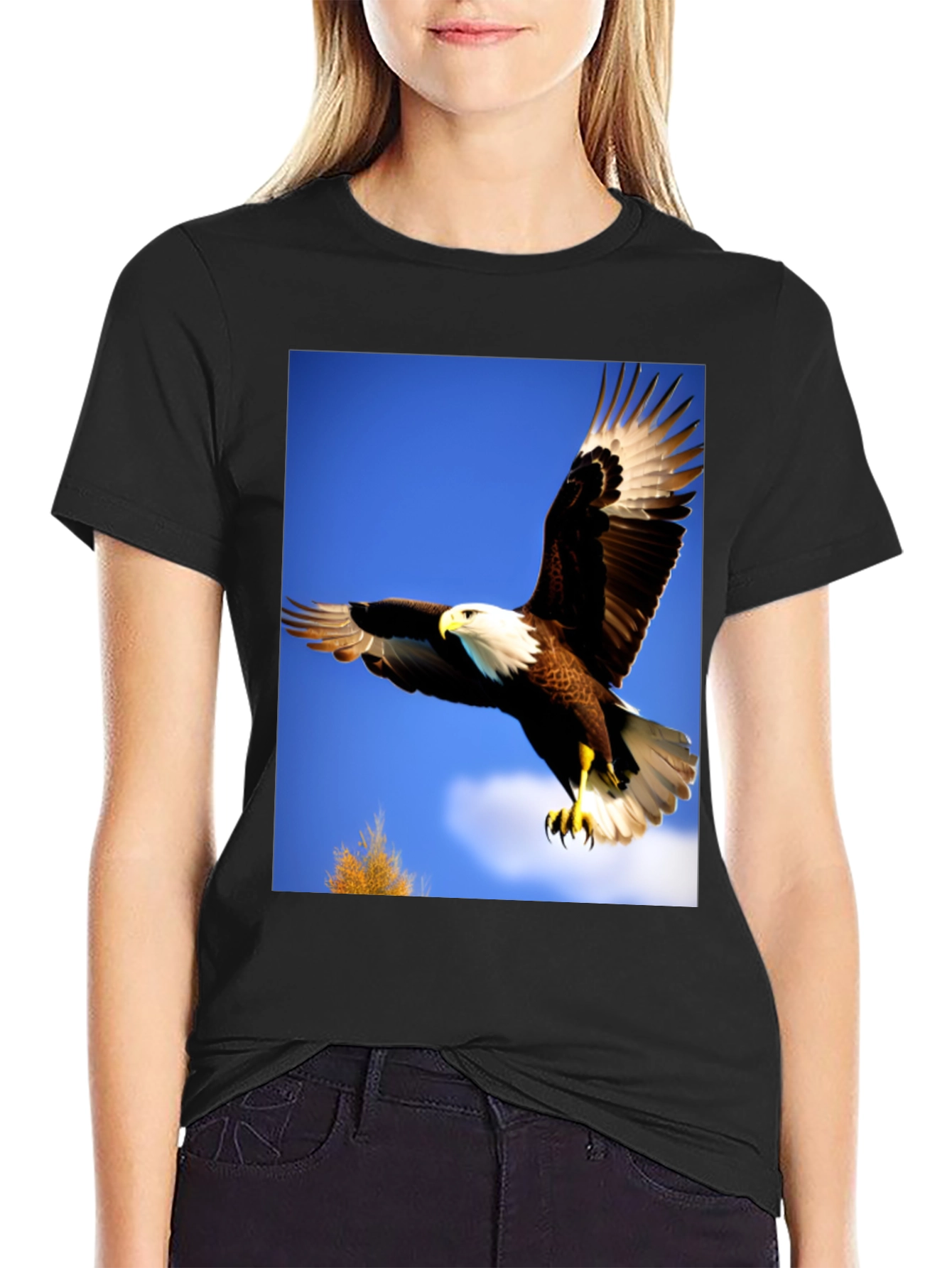 Eagle Flight Graphic Tee - Bold Black Cotton T-Shirt