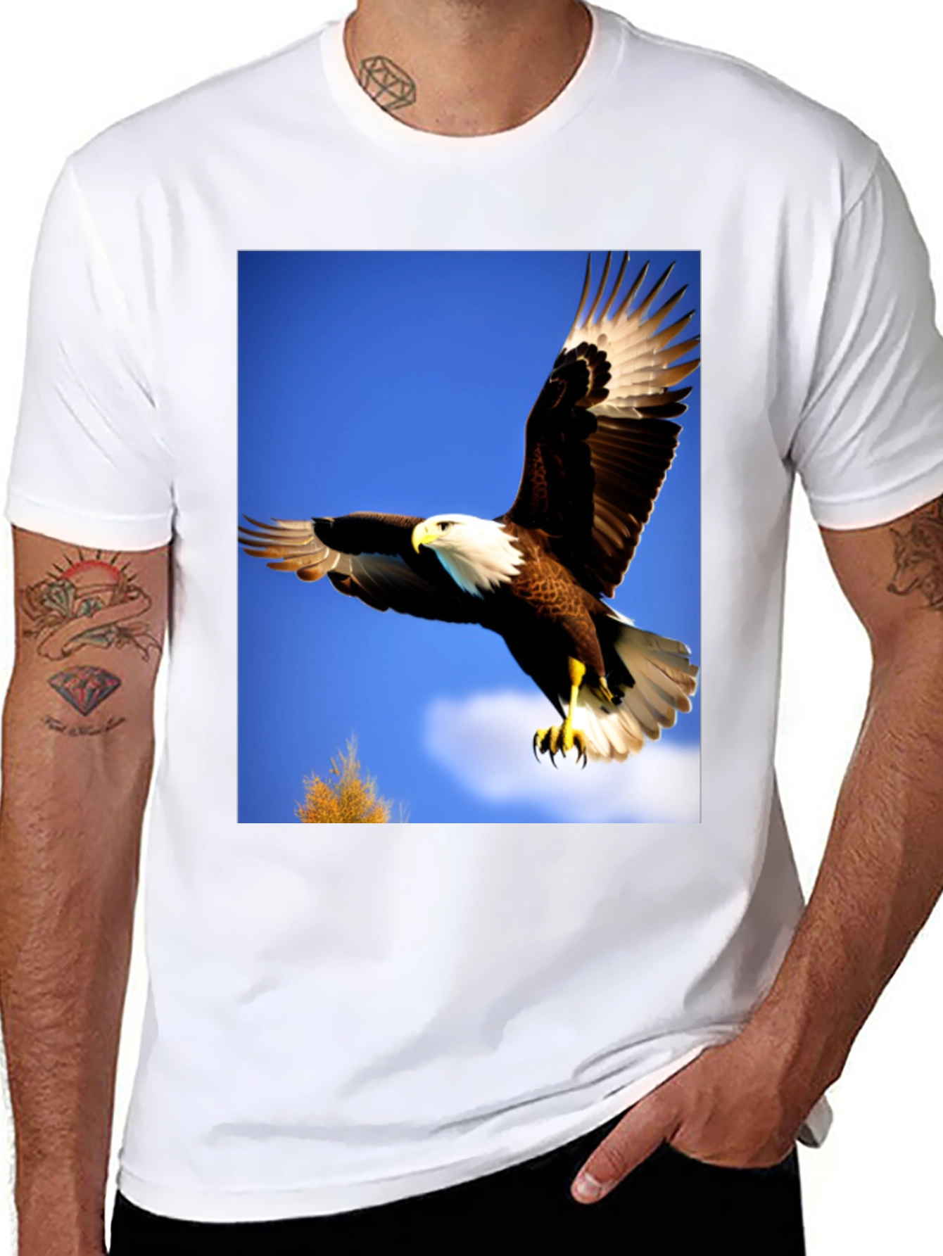 Eagle Flight Graphic Tee - Bold Black Cotton T-Shirt