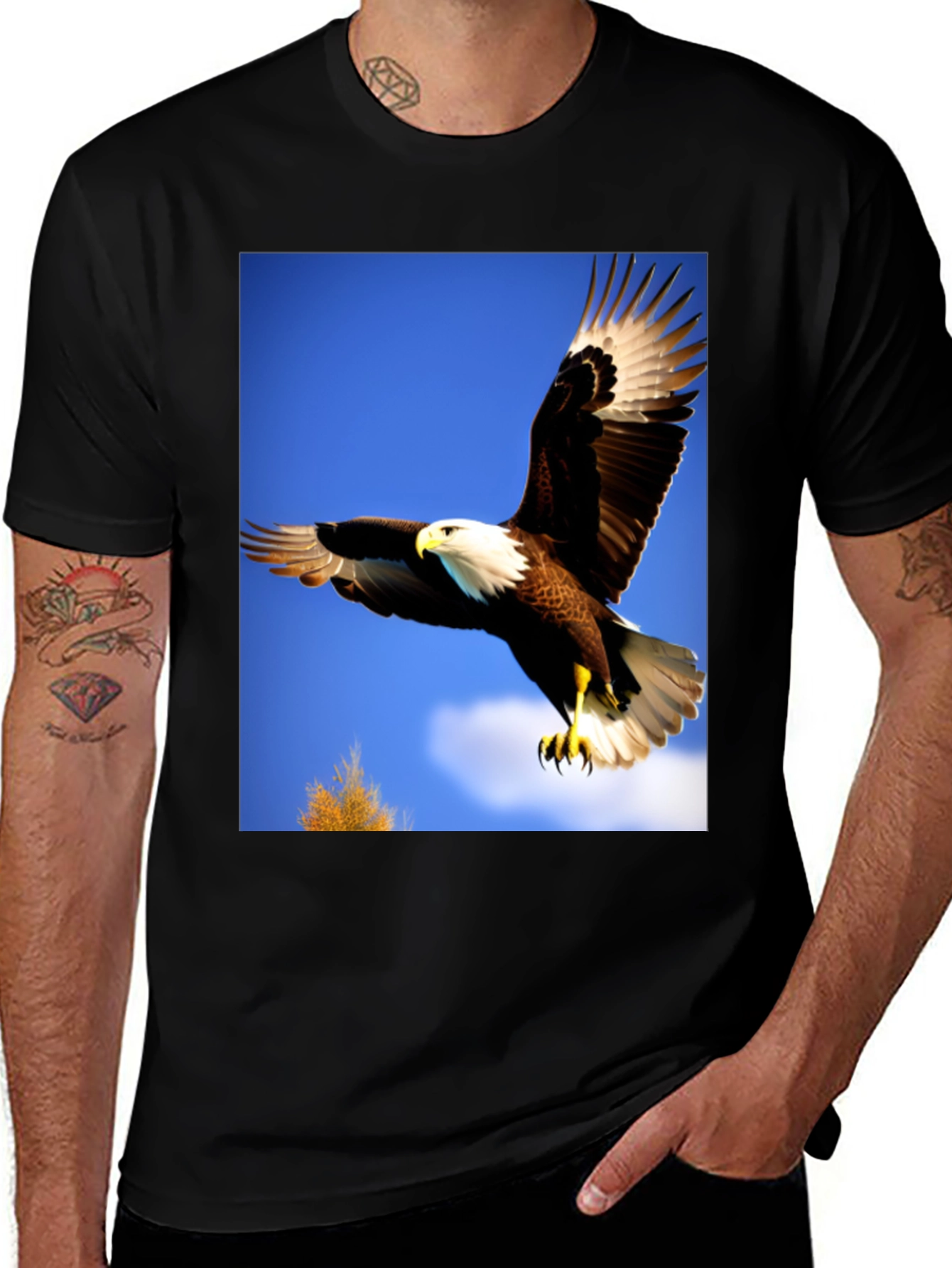Eagle Flight Graphic Tee - Bold Black Cotton T-Shirt
