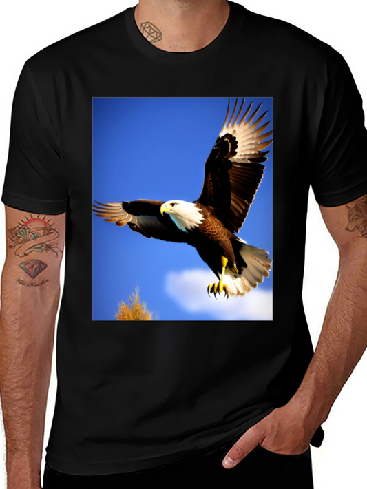 Eagle Flight Graphic Tee - Bold Black Cotton T-Shirt