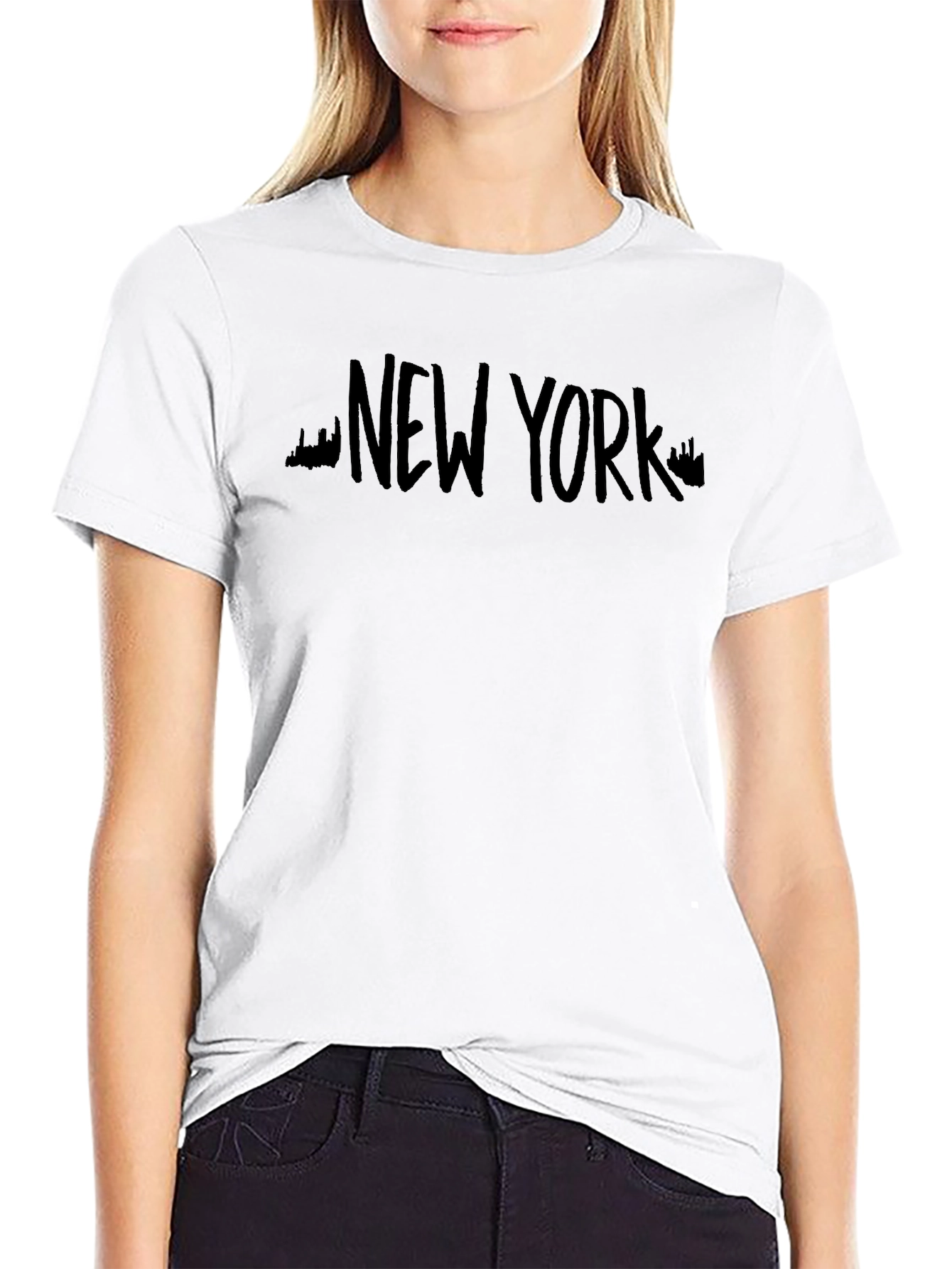 New York Skyline Mens Black Graphic T-Shirt