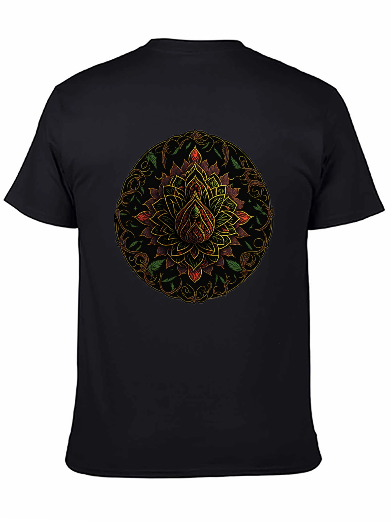 Mandala Lotus Flower Graphic T-Shirt - Black